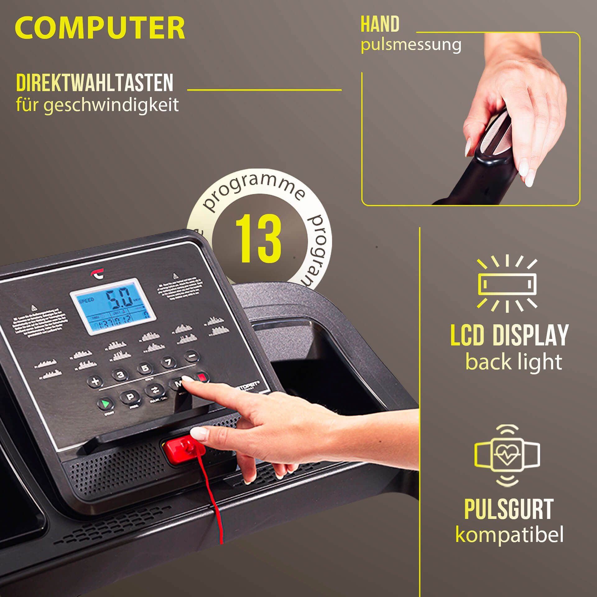 Christopeit Sport® Laufband CS 3000 (mit integrierten Handpulssensoren und Soft-Drop-Klappsystem), bis max. 8 km/h, klappbar, 120 kg max. Benutzergewicht – Bild 4 von 5