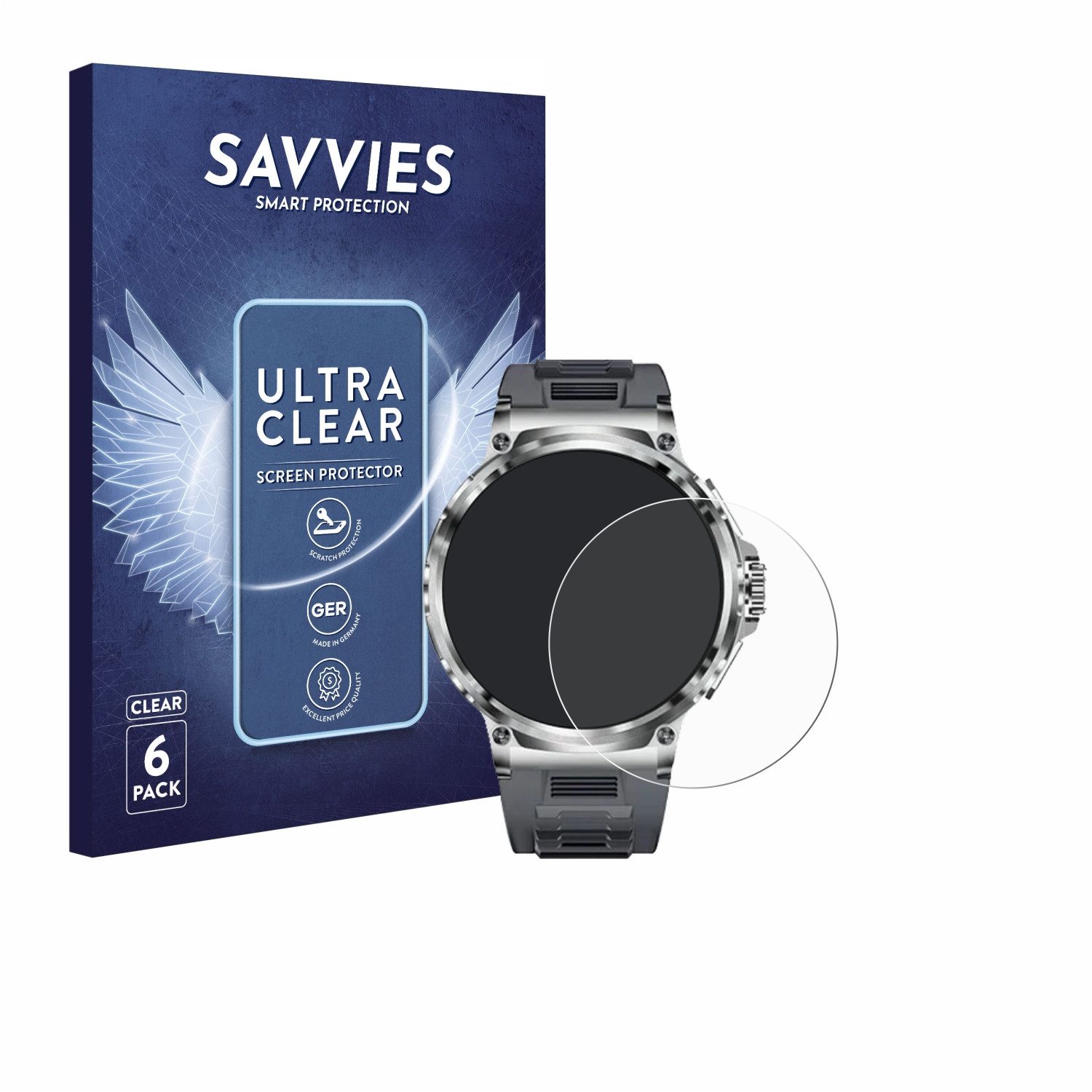 Savvies Displayschutzfolie Schutzfolie für Smartwatch V69 1.85", 6 Stück, Displayschutz Schutz Folie Klar Transparent von Savvies