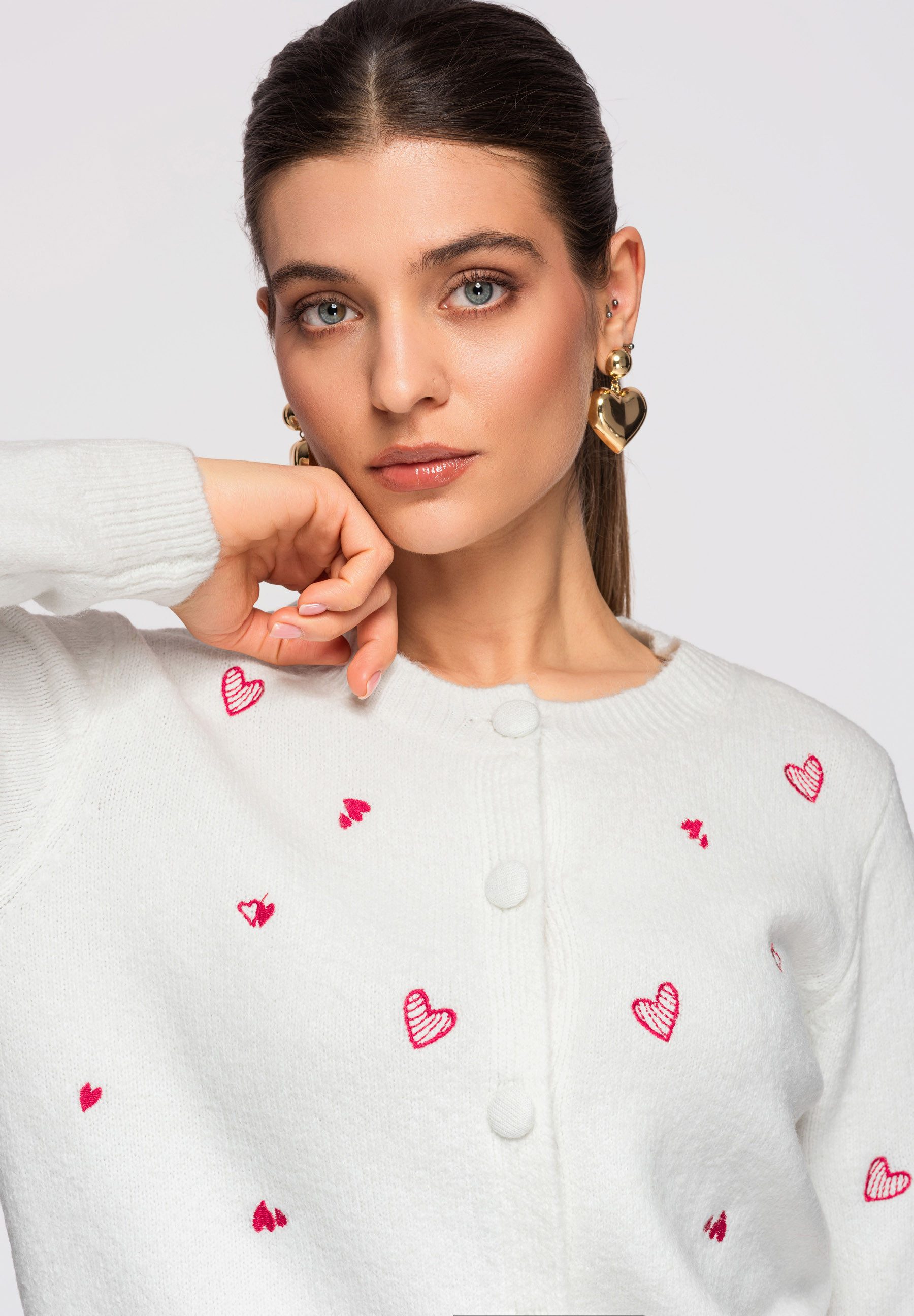 OMBRE Cardigan Strick-Cardigan mit Hüftlänge und gesticktem Herzmotiv