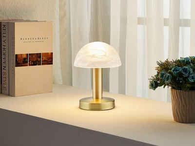 meineWunschleuchte LED Nachttischlampe, Dimmfunktion, LED wechselbar, Warmweiß, klein-e Nachttisch-lampe Touch dimmbar Pilz-lampe gold-en, Höhe 21cm