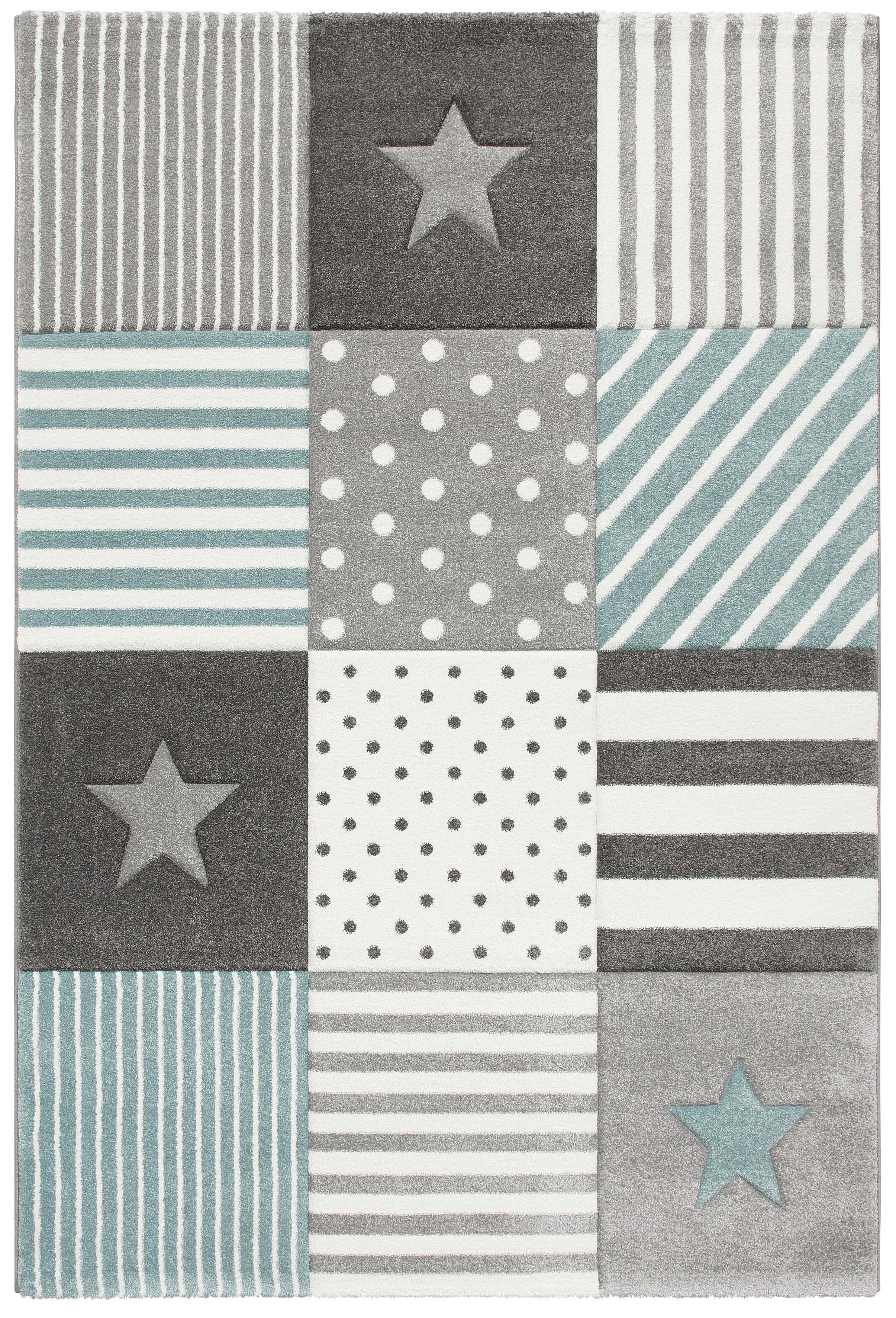 my home Kinderteppich Stern, rechteckig, Höhe: 13 mm, Kurzflor, handgearbeiteter Konturenschnitt, Patchwork, Pastell-Farben. Reduzierter Preis € 14,02. Unverbindliche Preisempfehlung € 69,99