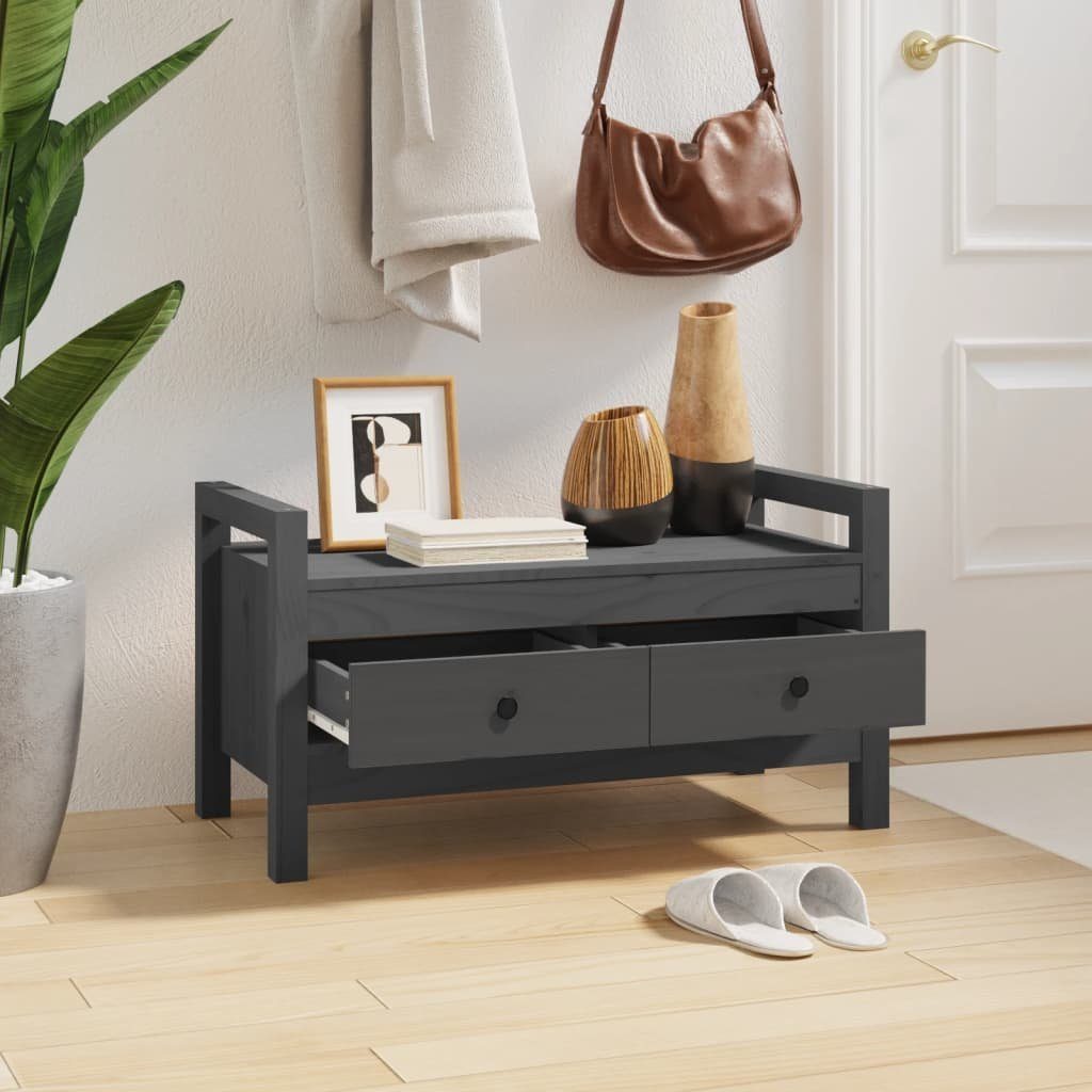 furnicato Truhenbank Flurbank aus massivem Kiefernholz 80 x 40 x 43 cm, Grau, Sitzbank mit zwei Schubladen für Stauraum im Eingangsbereich