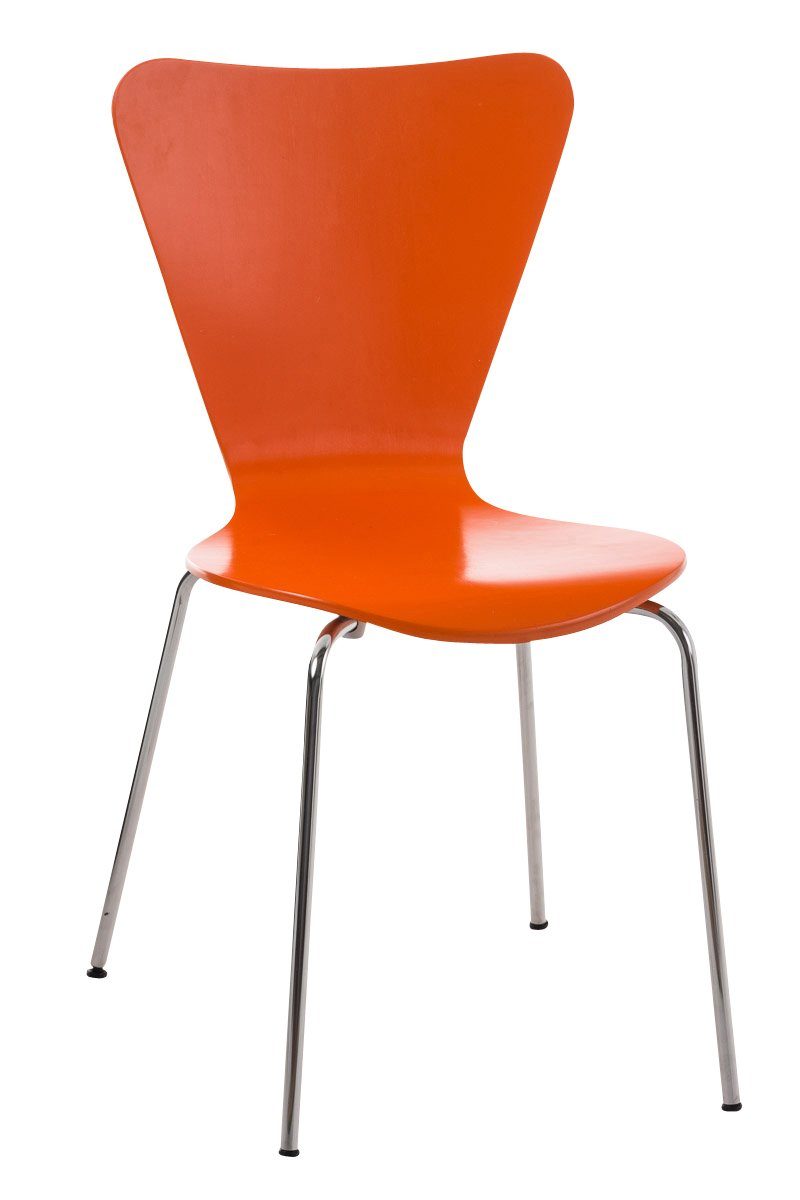 TPFLiving Besucherstuhl Calisso mit ergonomisch geformter Sitzfläche - Konferenzstuhl (Besprechungsstuhl - Warteraumstuhl - Messestuhl), Gestell: Metall chrom - Sitzfläche: Holz orange