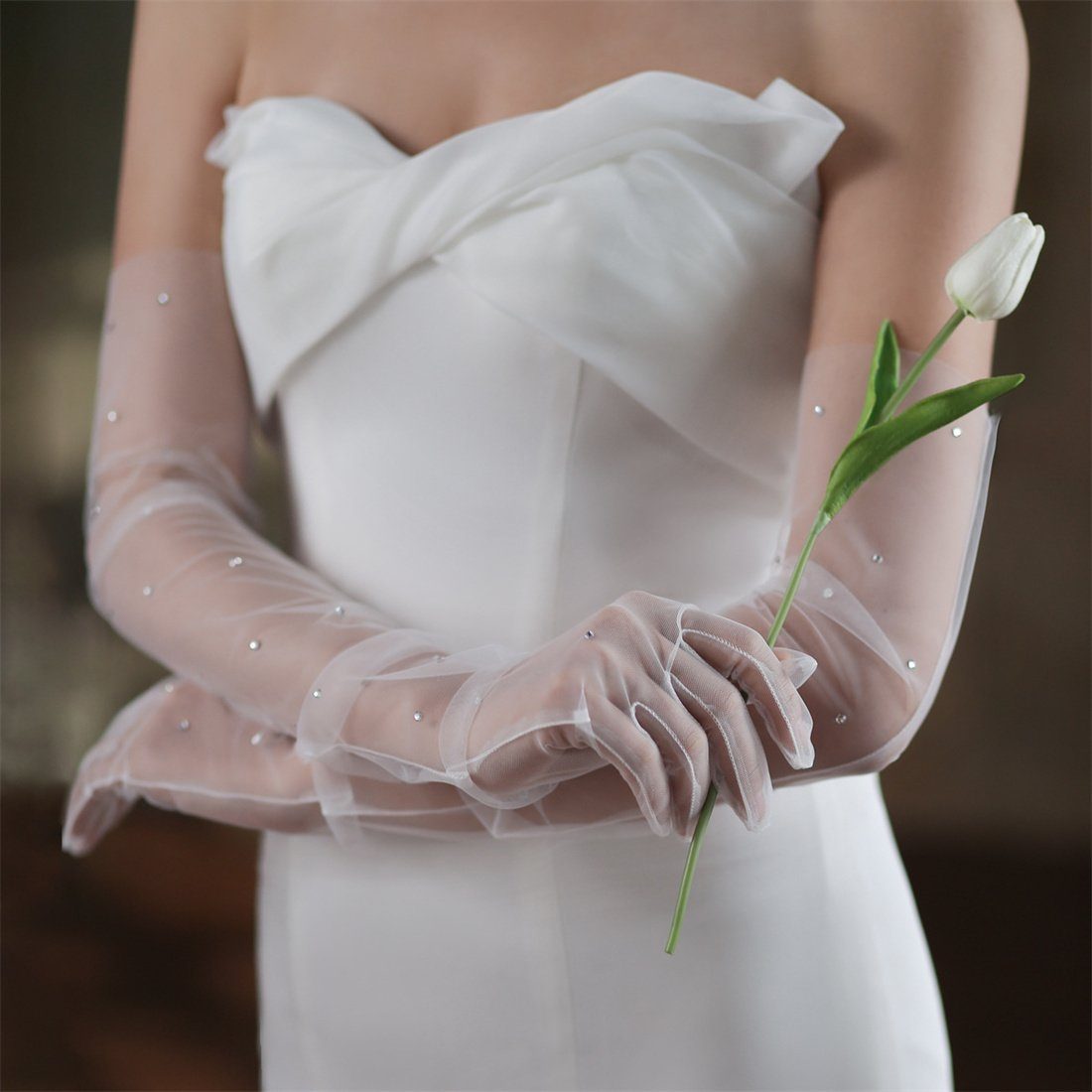 DÖRÖY Abendhandschuhe Handschuhe für das Hochzeitsessen, lange weiße Glitzerhandschuhe