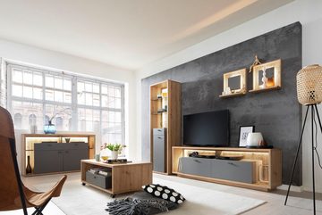 MCA furniture Sideboard Lizzano, Wohnzimmerschrank mit 3-D Rückwand, wahlweise mit Beleuchtung