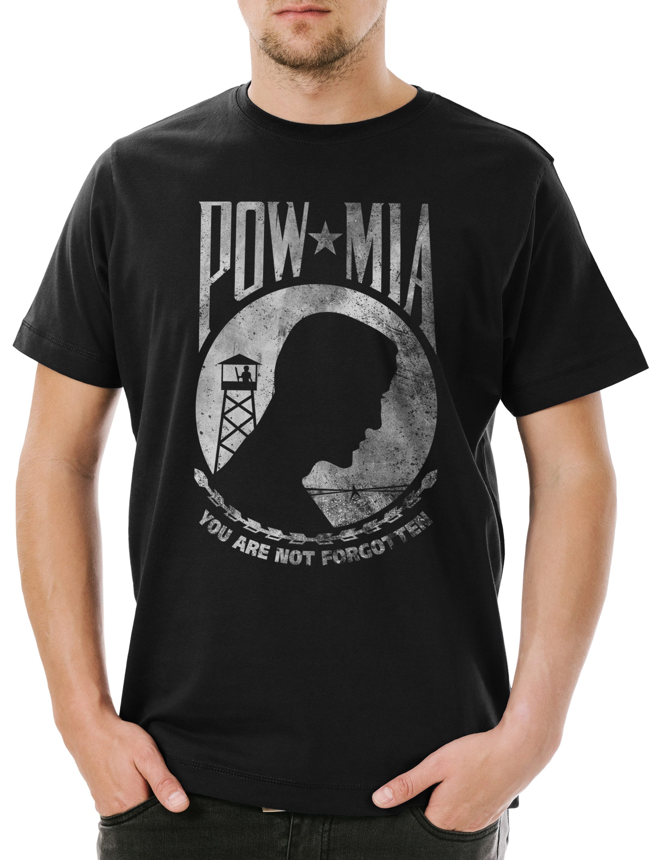 Urban Backwoods Print-Shirt Pow Mia Vintage Logo Herren T-Shirt Prisoner Of Usa War Army Navy (1-tlg) Marines Special Forces US