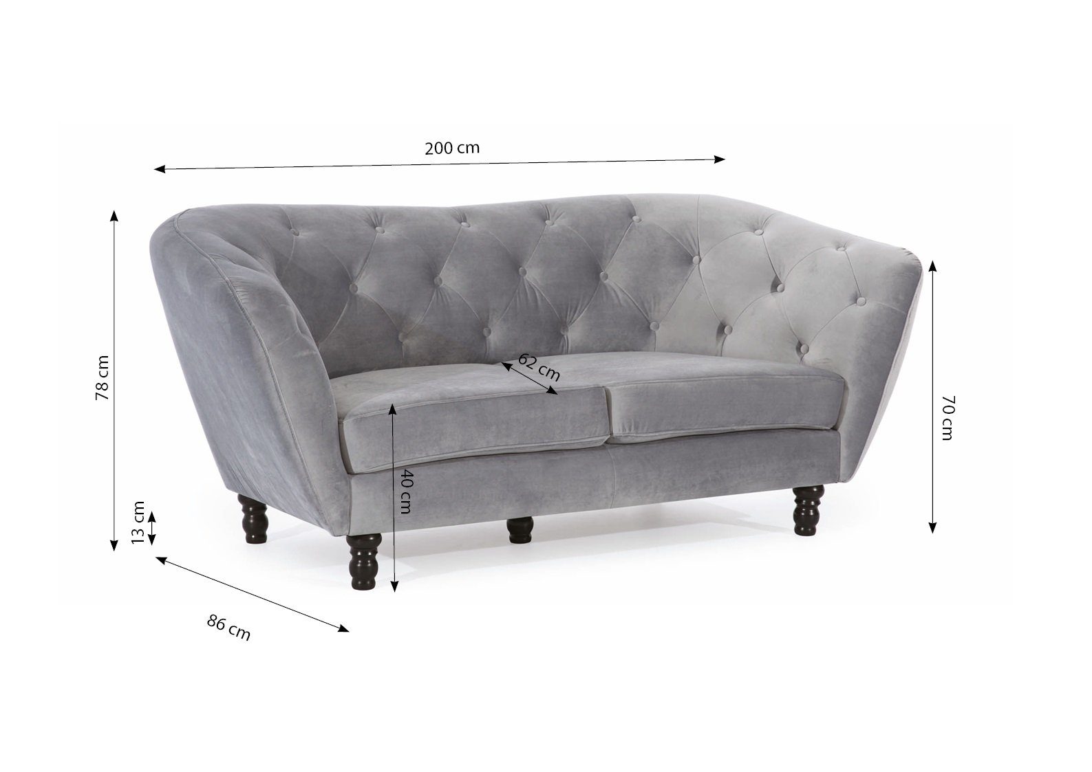 Sofa Dunkelblau Designer-Sofa Sofa Stoff, Fun 1 Charlotte Möbel Teile 2-Sitzer