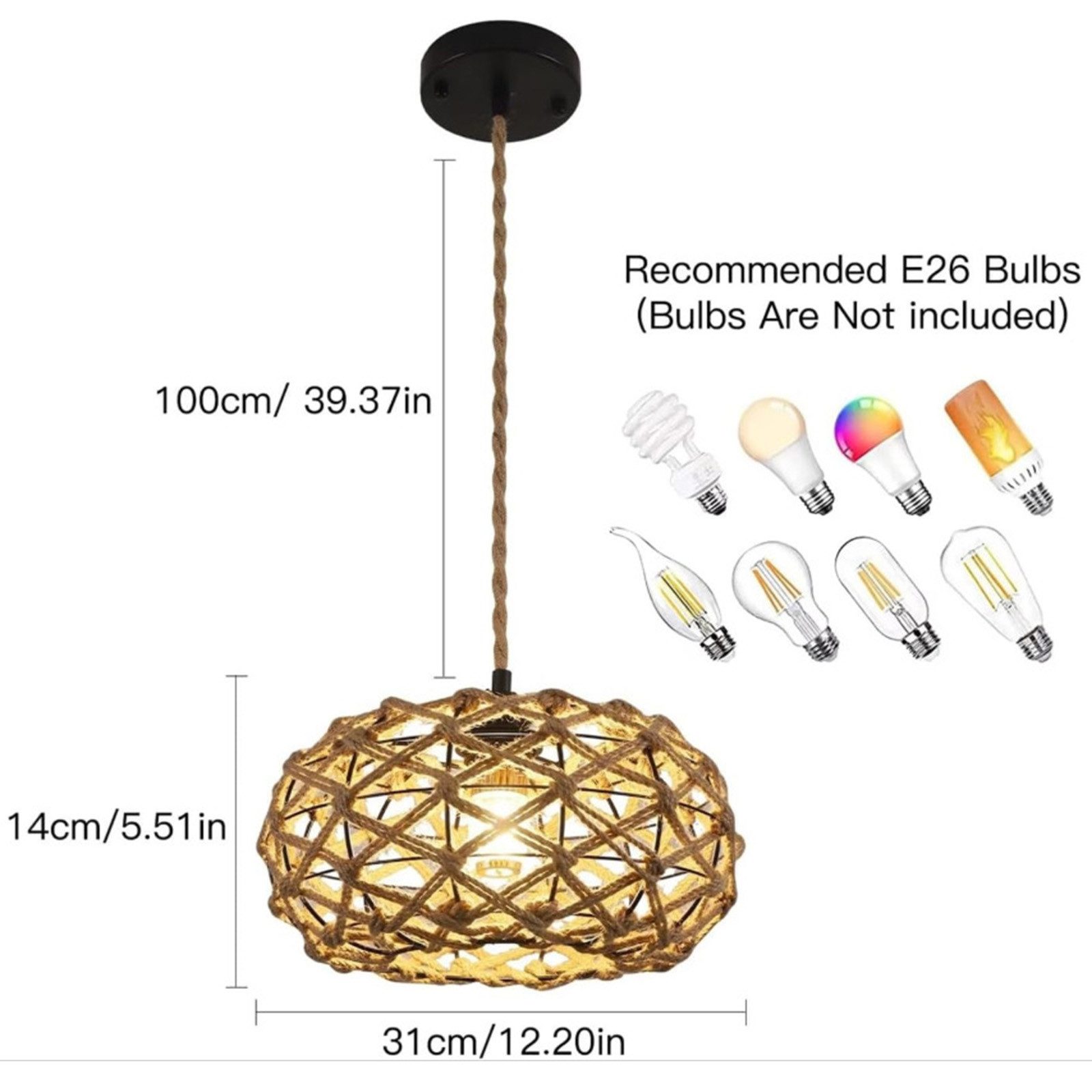Riserva Hängeleuchte Hängelampe Rattan Ø31 cm, E27, Boho, 1 m Kabel, ohne Leuchtmittel – Bild 3 von 5
