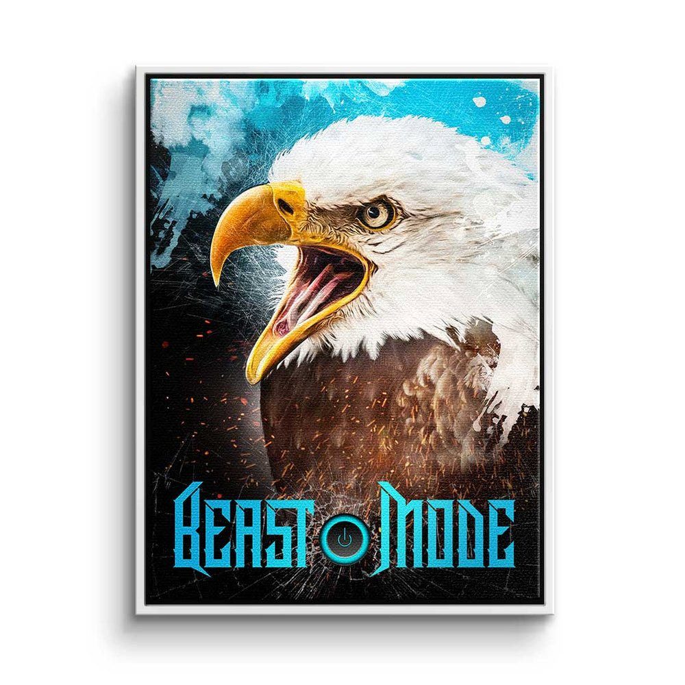 DOTCOMCANVAS® Leinwandbild Beast Mode Eagle, Premium Leinwandbild - Motivation - Beast Mode Eagle - Hustle - Büro weißer Rahmen