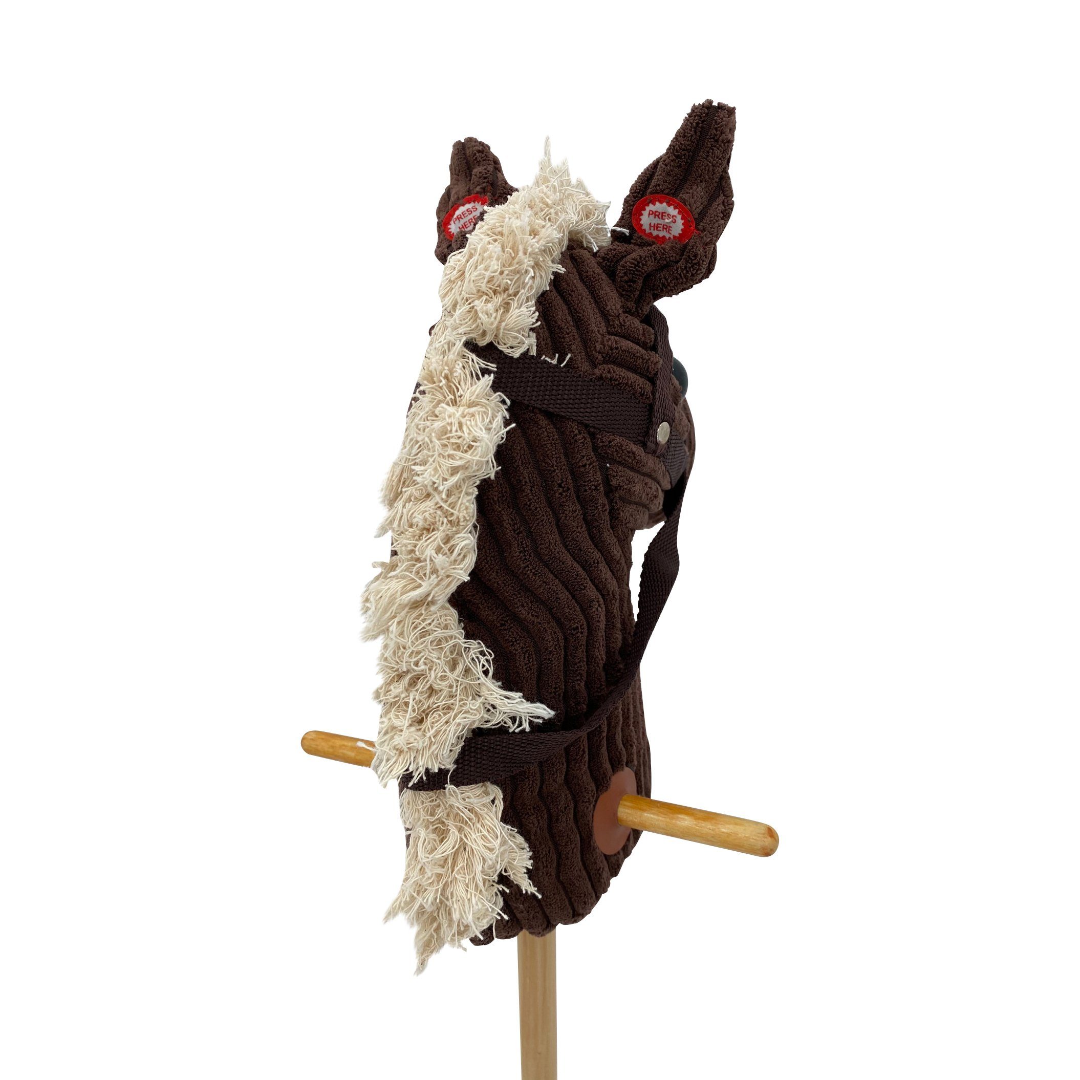 Sweety-Toys Steckenpferd Sweety-Toys 6762 BROWN CORD COTTON Steckenpferd mit Soundfunktion, mit Sound