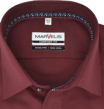 MARVELIS Businesshemd Businesshemd - Comfort Fit - Langarm - Struktur - Bordeaux