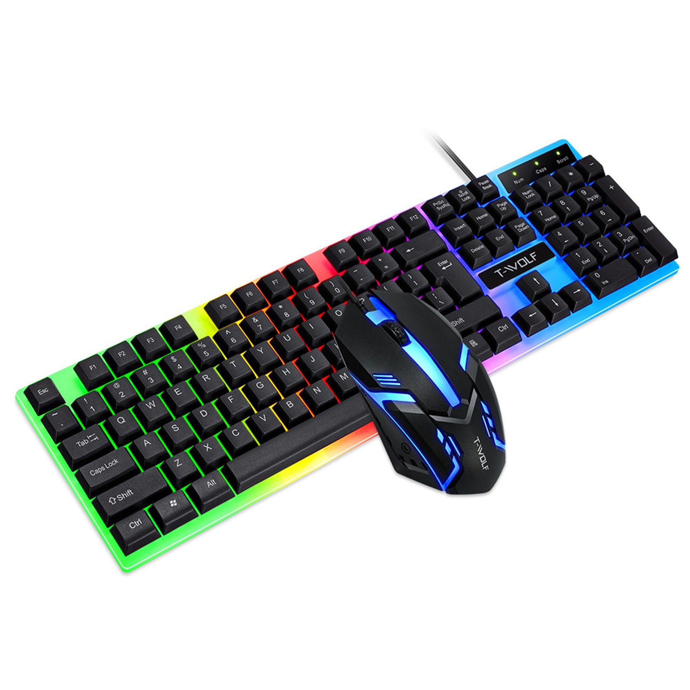 KINSI Kabelgebundene Tastatur und Maus Set mit schwebenden Tasten Tastatur- und Maus-Set, kühler RGB-Hintergrundbeleuchtung