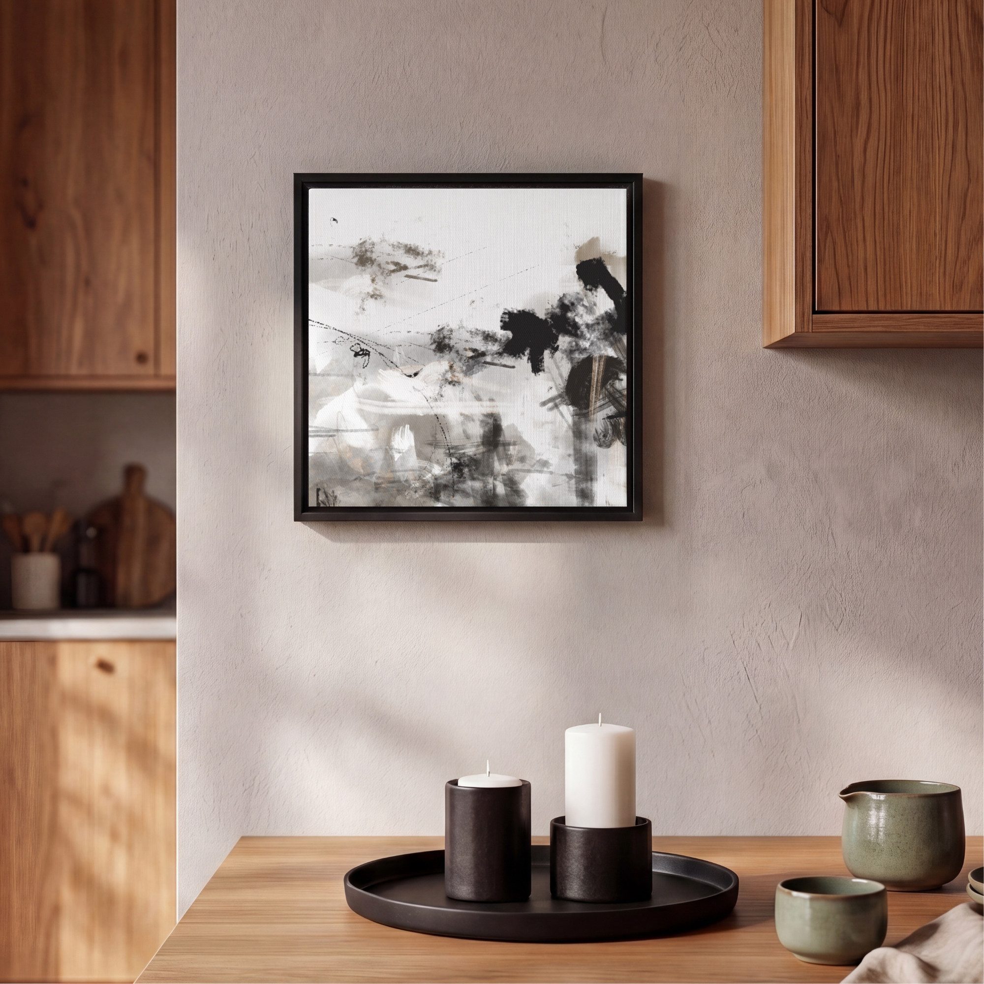 OneMillionCanvasses® Leinwandbild mit Rahmen - Malerei - Farbe - Schwarz und Weiß - Kunst, Fotodruck (1 St), Leinwand Bilder Klein, Wand Dekoration Aesthetic 20x20cm