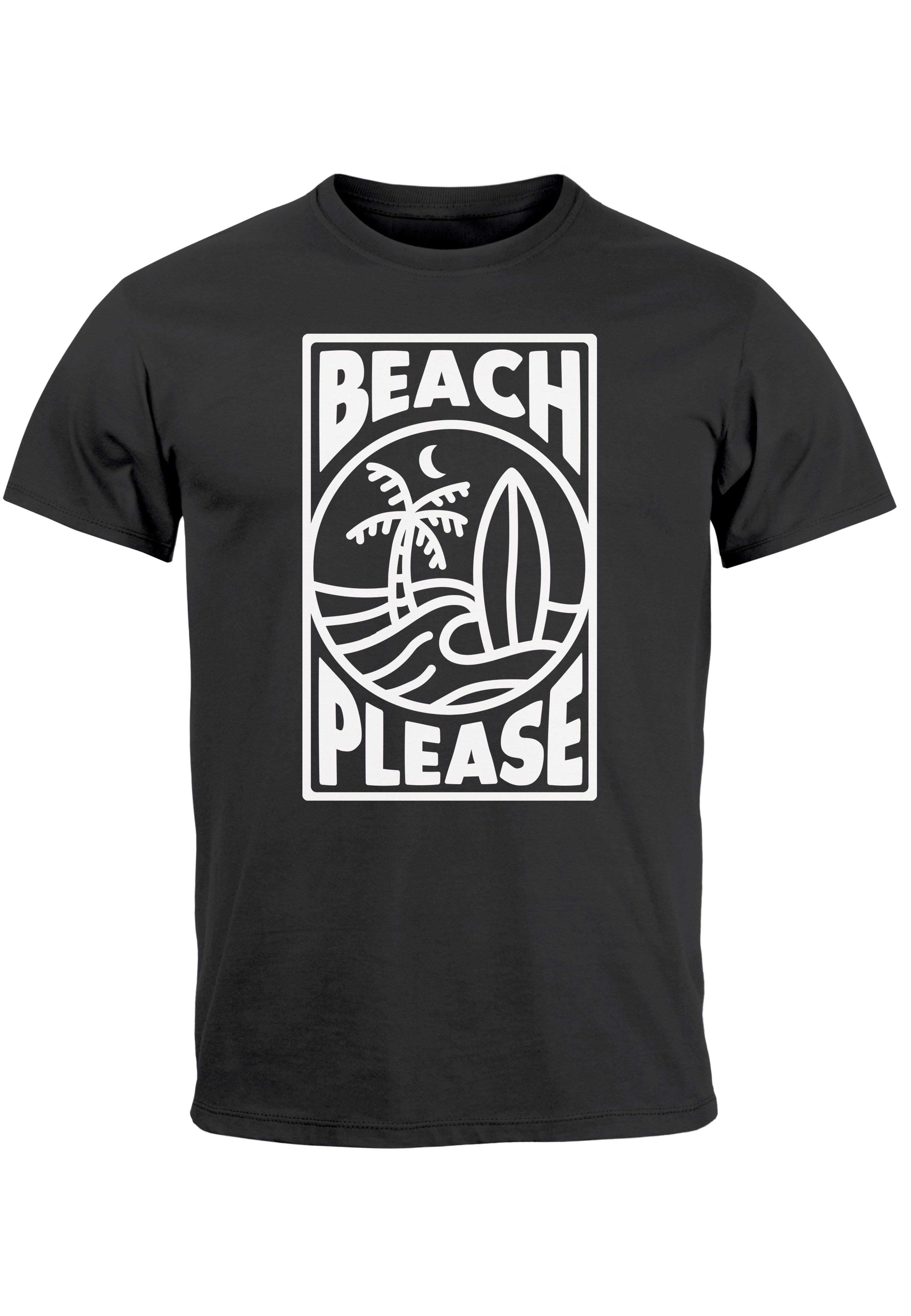 Surfboard Beach mit Surfing Herren Print Print T-Shirt Sommer Welle Wave Neverless Print-Shirt Please dunkelgrau