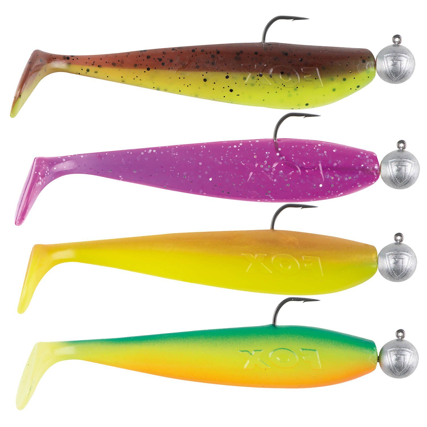 Fox Rage Kunstköder Fox Rage Zander Pro Shad UV mit Jighaken Gummiköderset 4Stk, (4-St)