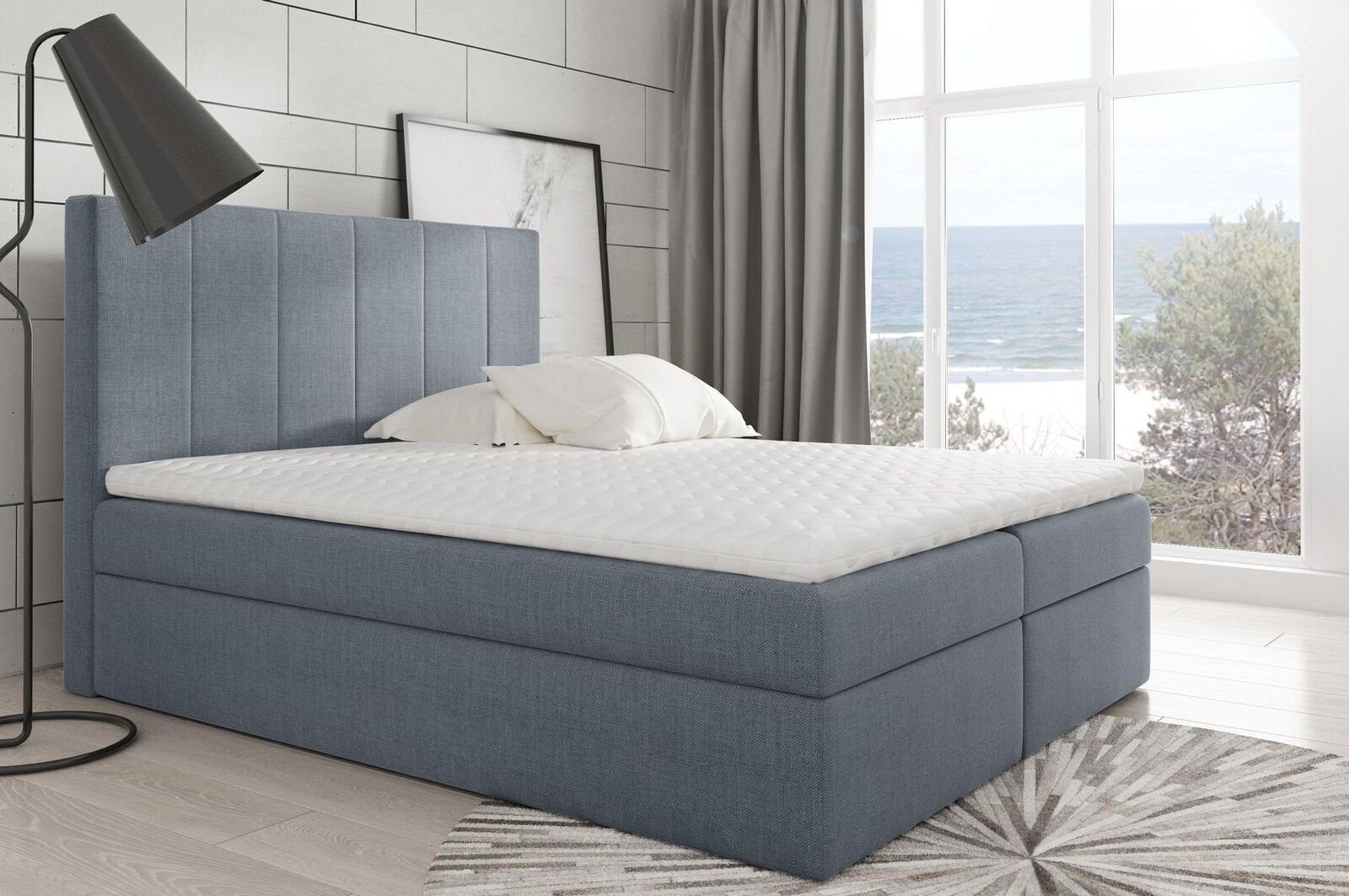 JVmoebel Bett, Modernes Bett Schlafzimmer Betten Stoff Boxspringbett Textil Design Silber