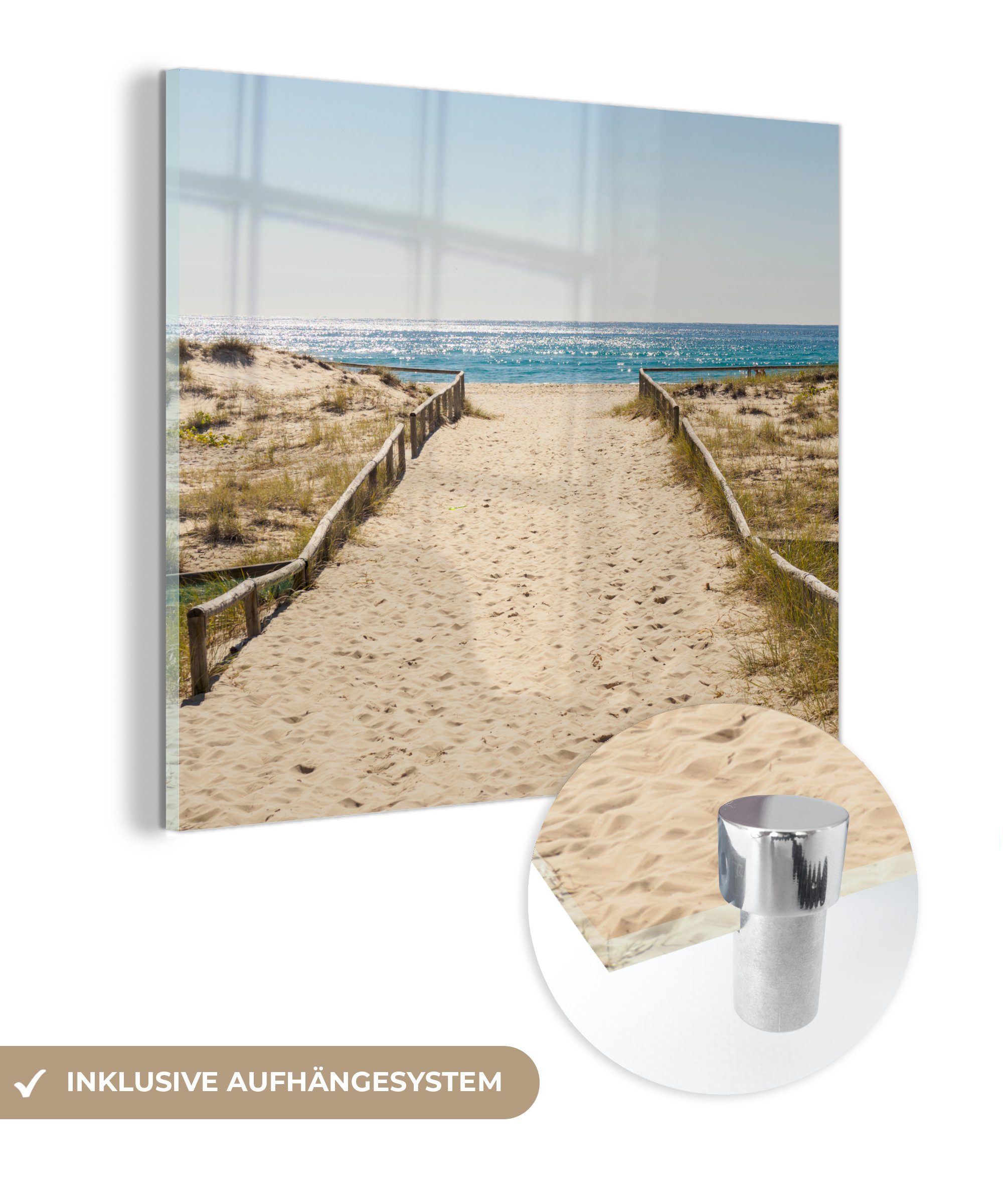MuchoWow Acrylglasbild Wandbild Glas Meer auf - - Australien, bunt Glas - St), - auf Wanddekoration Glasbilder Sand Foto - (1 Bilder