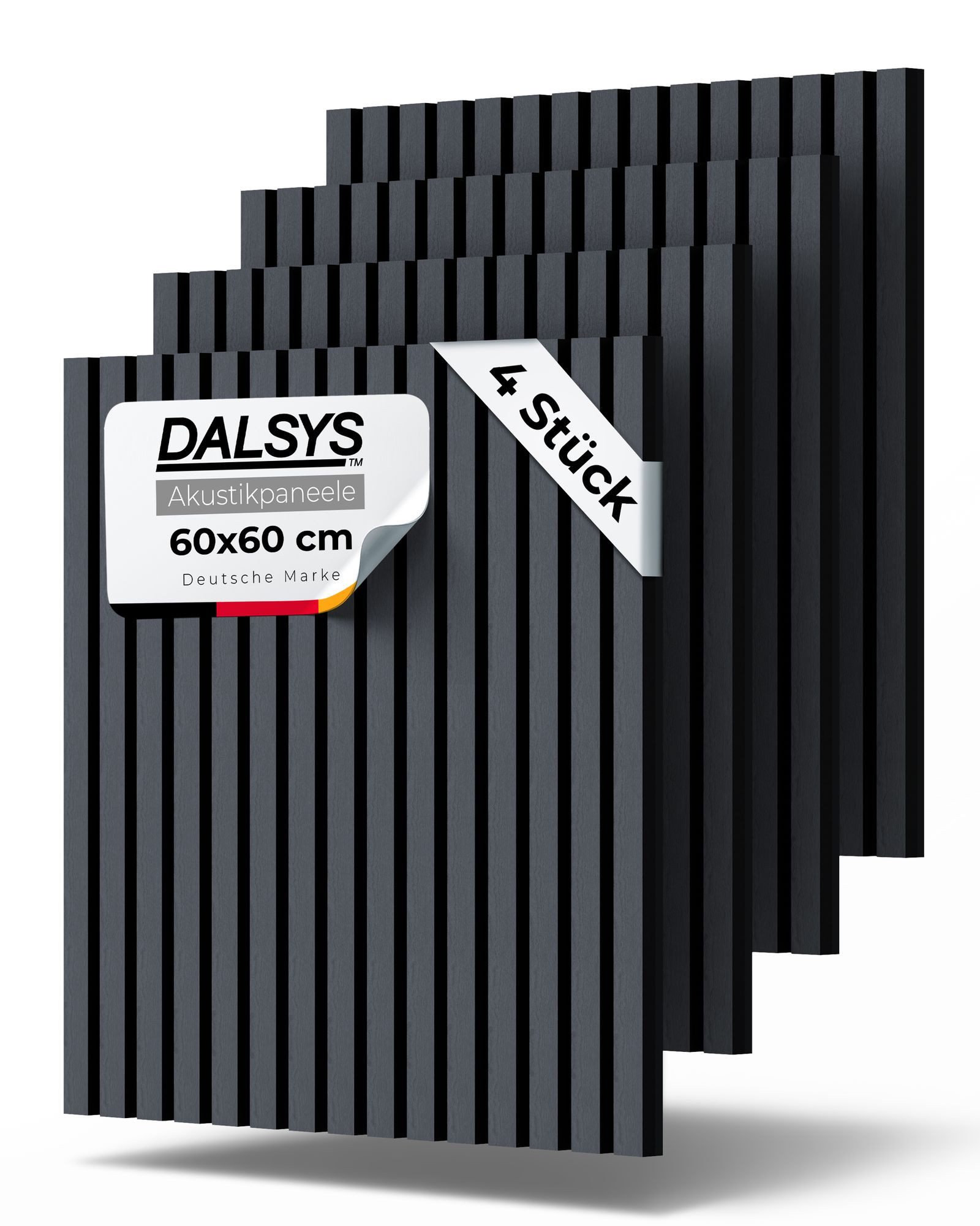 Dalsys Wandpaneel Akustikpaneele, BxL: 60x60 cm, (DIY Wandgestaltung, Lamellenwand mit Geräuschedämmung, 4-tlg) Wandverkleidung in der Optik Eiche Schwarz