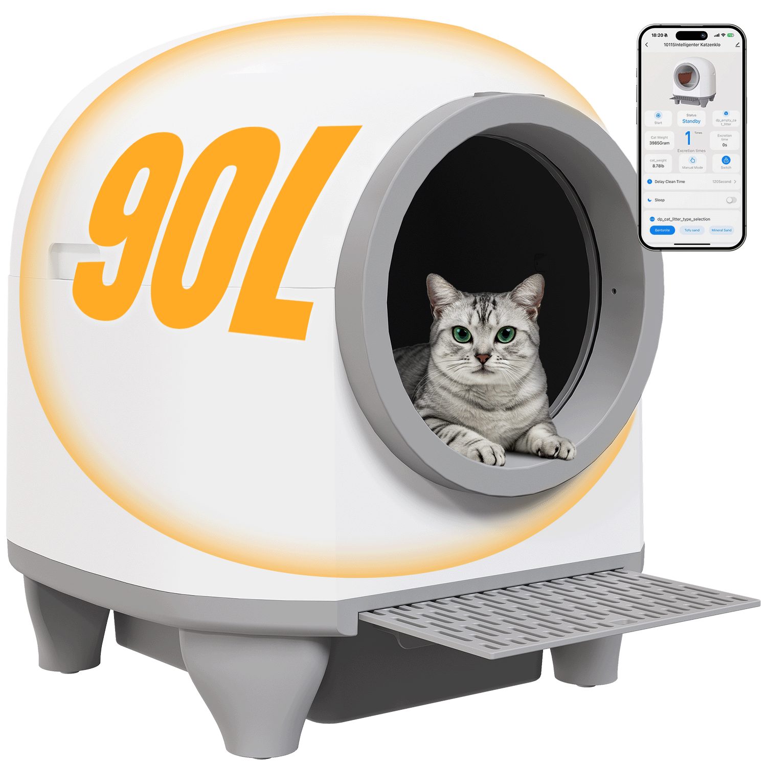 Katzentoilette 90L Selbstreinigende Elektrisches Katzenklo XXL mit App-Steuerung