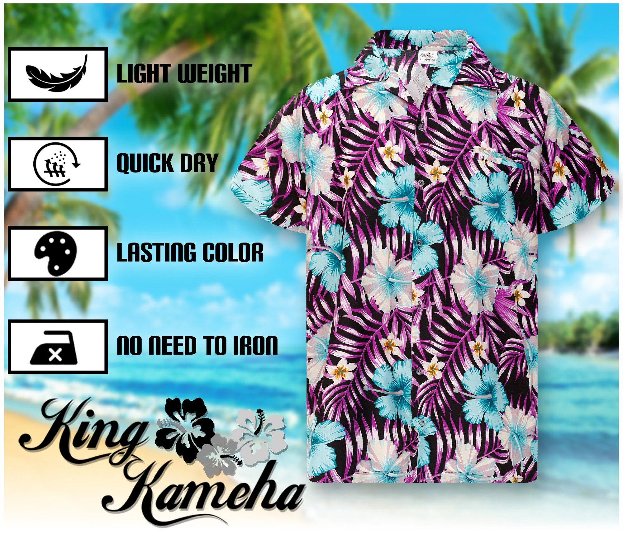 King Kameha Hawaiihemd Tropical Hibiscus Funky Hawaii-Hemd Kurzarm Front-Tasche Unisex – Bild 5 von 5