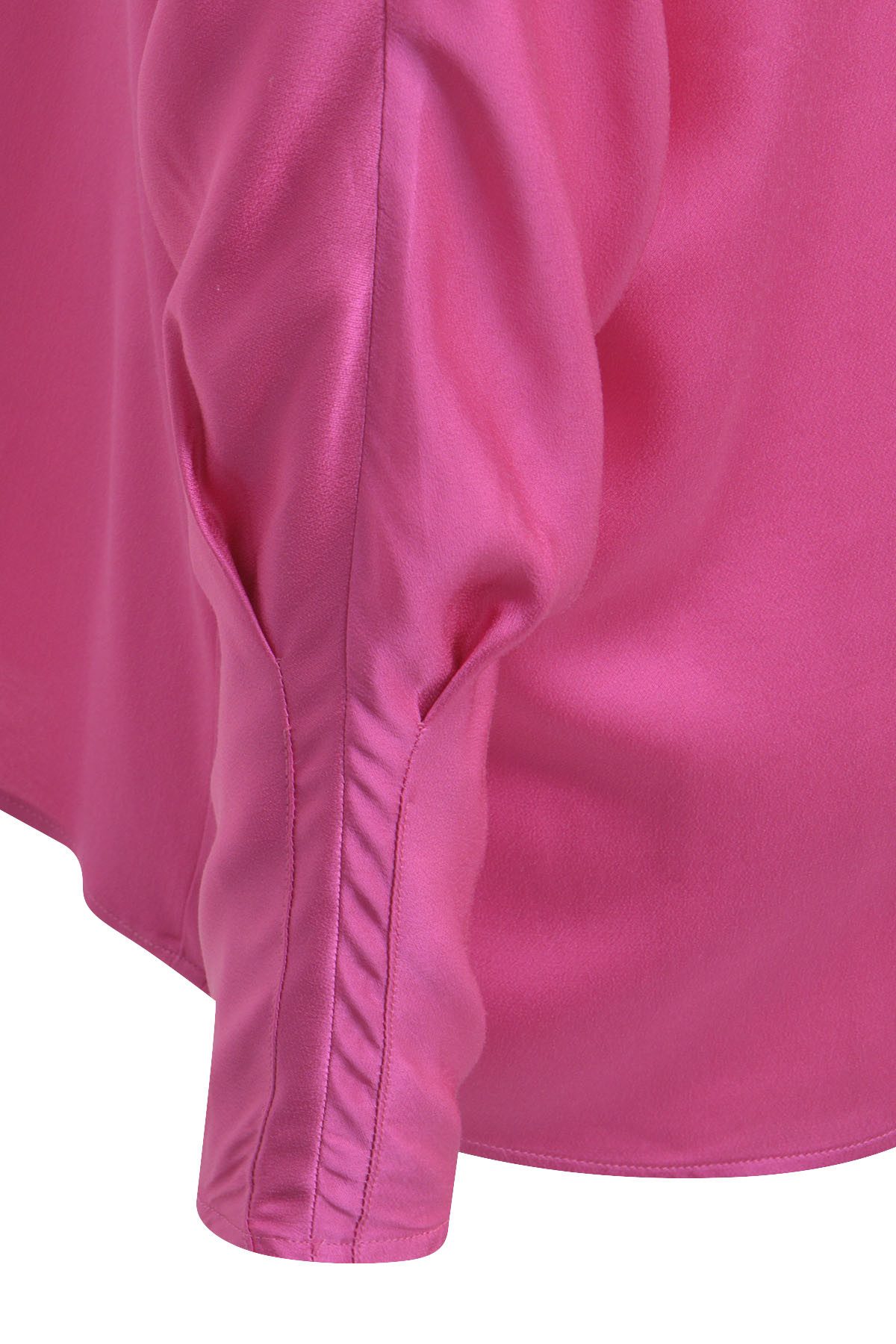 Milano Italy Kurzarmbluse Blouse w round neck and cf slit + batwingsleeves with pleats