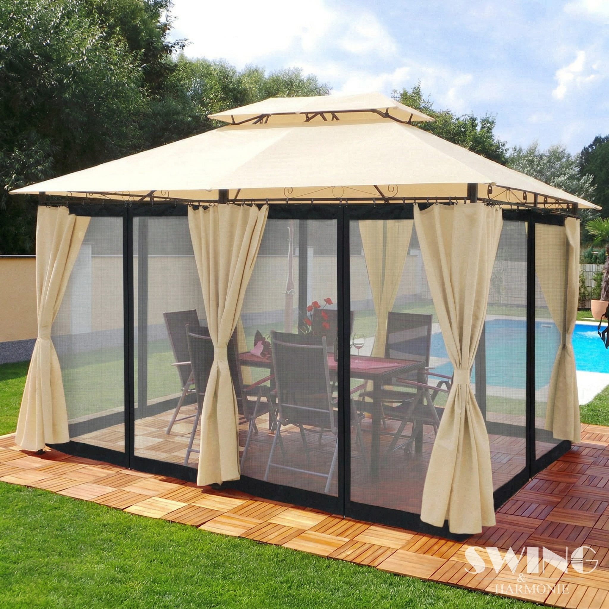 Swing&Harmonie Pavillon LED - Pavillon 3x4m Minzo Garten Pavillion, Solar Pavilion Gartenzelt Designer Pavilon