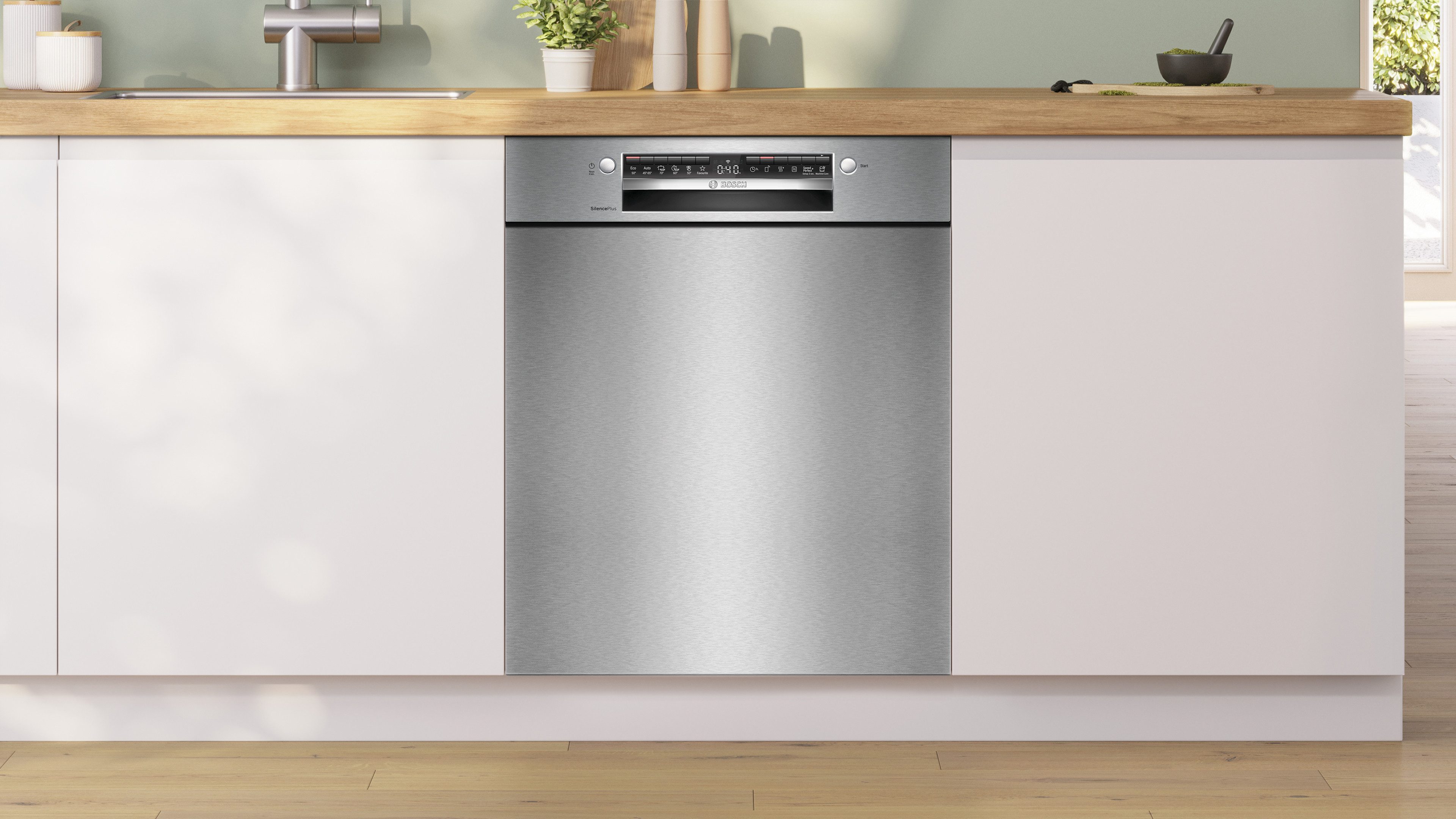 BOSCH Unterbaugeschirrspüler Serie 4 SMU4EAS28E, 13 Maßgedecke, Automatische Türöffnung für Effizienz, flexible Körbe & Schubladen