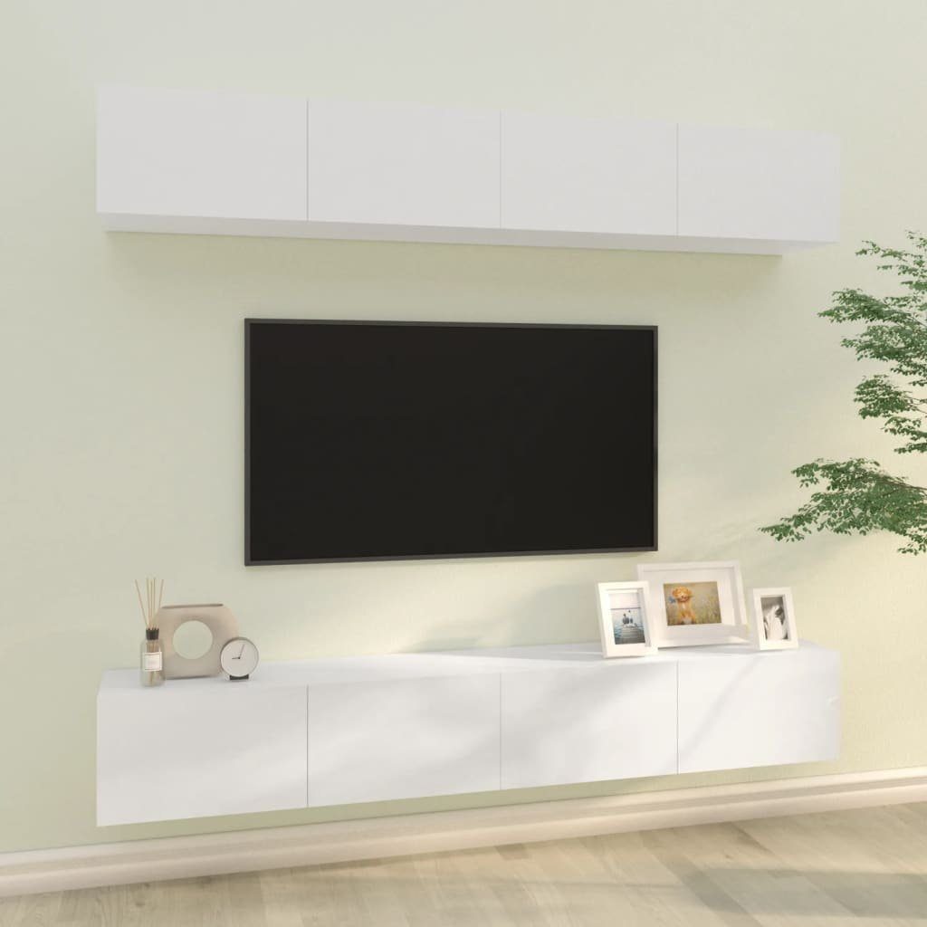 furnicato TV-Schrank TV-Wandschränke 4 Stk. Hochglanz-Weiß 100x30x30 cm