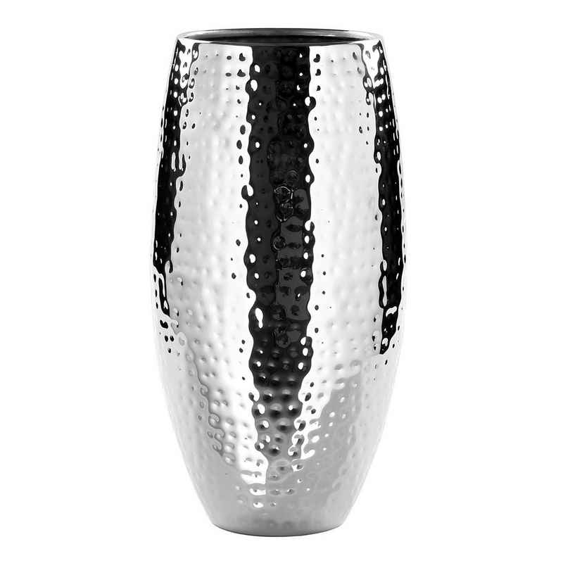 Fink Dekovase Vase AFRICA - silberfarben - Eisen vernickelt - H.28cm x Ø 14cm, Vernickelt - gehämmerte Oberfläche - Durchmesser Öffnung ca. 12cm