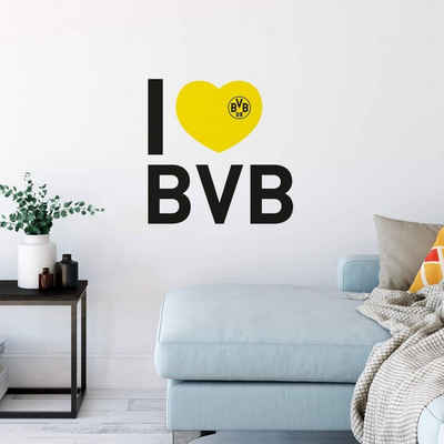 Borussia Dortmund Wandtattoo Fußball Wandtattoo Borussia Dortmund Logo im Herz BVB 09 Wohnzimmer, Wandbild selbstklebend, entfernbar