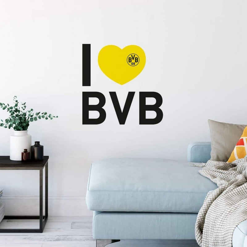Borussia Dortmund Wandtattoo Fußball Wandtattoo Borussia Dortmund Logo im Herz BVB 09 Wohnzimmer, Wandbild selbstklebend, entfernbar