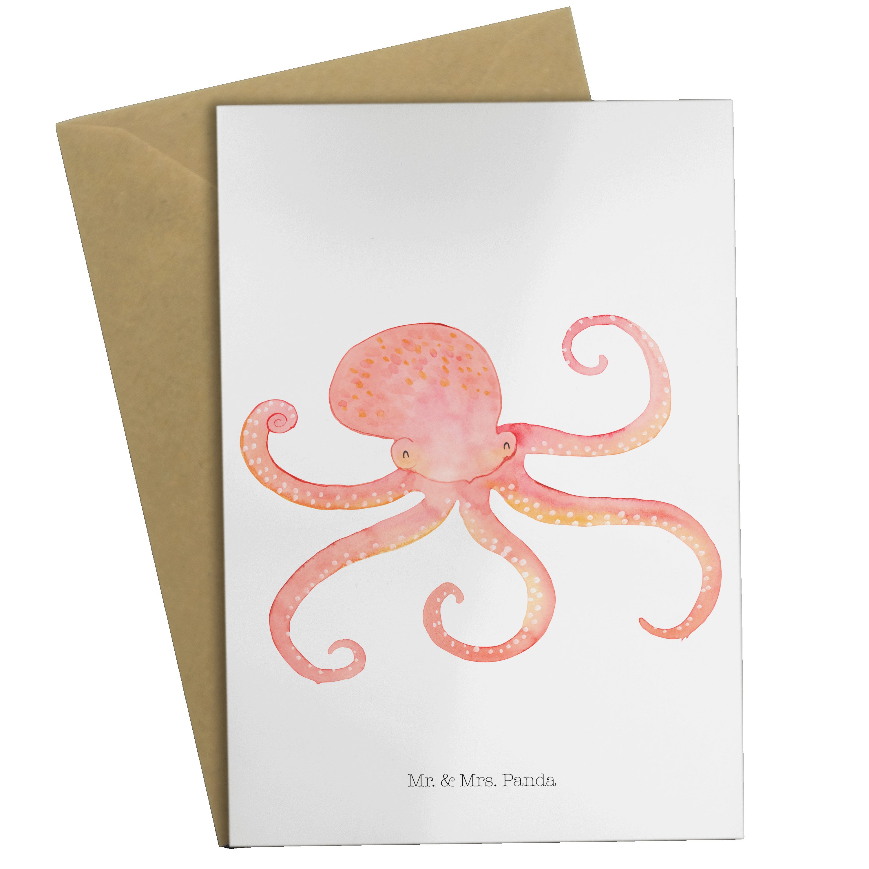 Mr. & Mrs. Panda Grußkarte Tintenfisch - Weiß - Geschenk, Karte, Wasser, lustige Sprüche, Tiere | Grußkarten