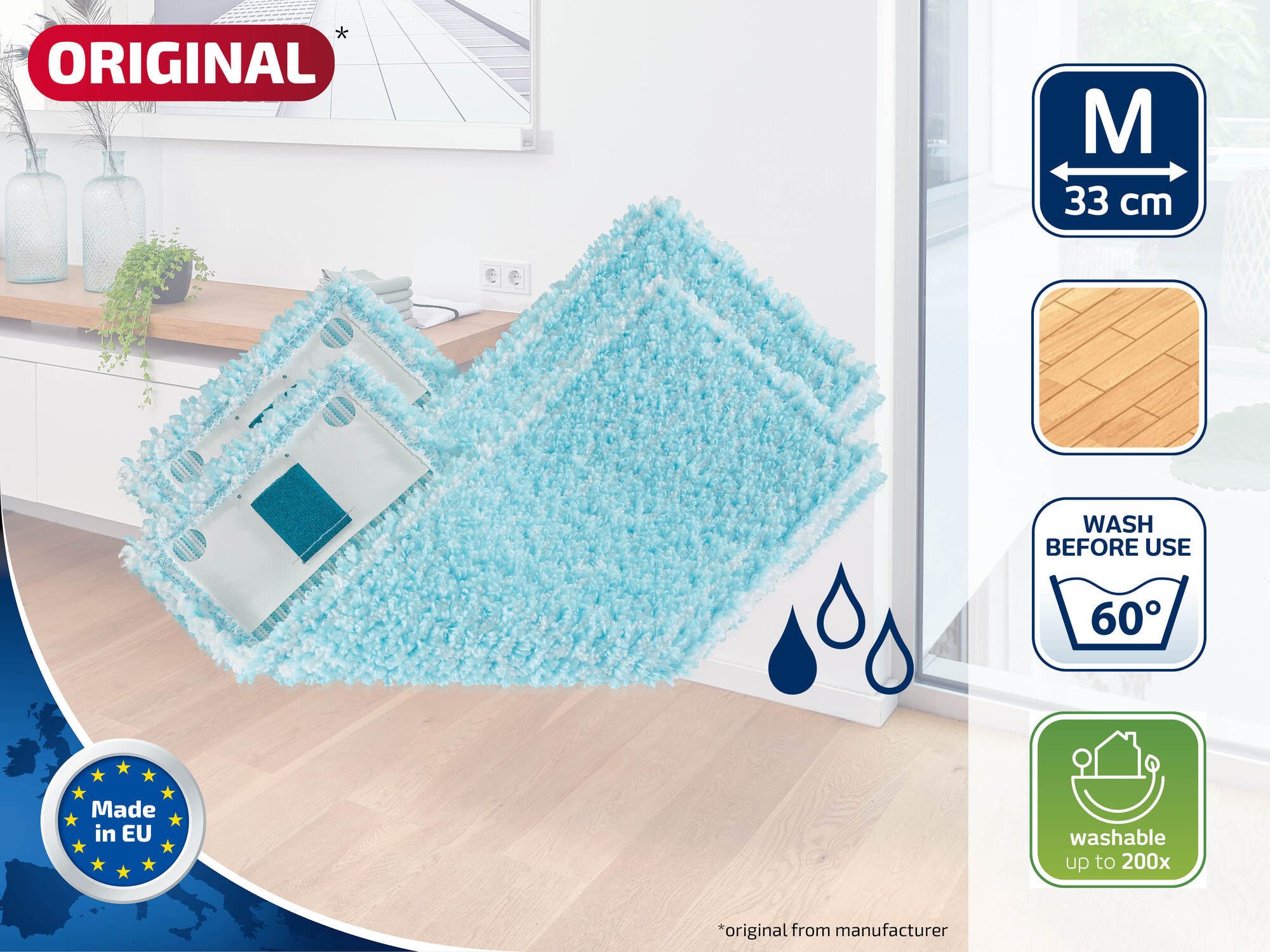 Leifheit 2er Set Wischbezug CLEAN TWIST M Ergo / POWER CLEAN M super soft Wischbezug (Kunstfaser, 15.0x37.0 cm, 2-tlg., Waschbar bei 60°C, Wischbreite 33cm, empfindliche Böden)
