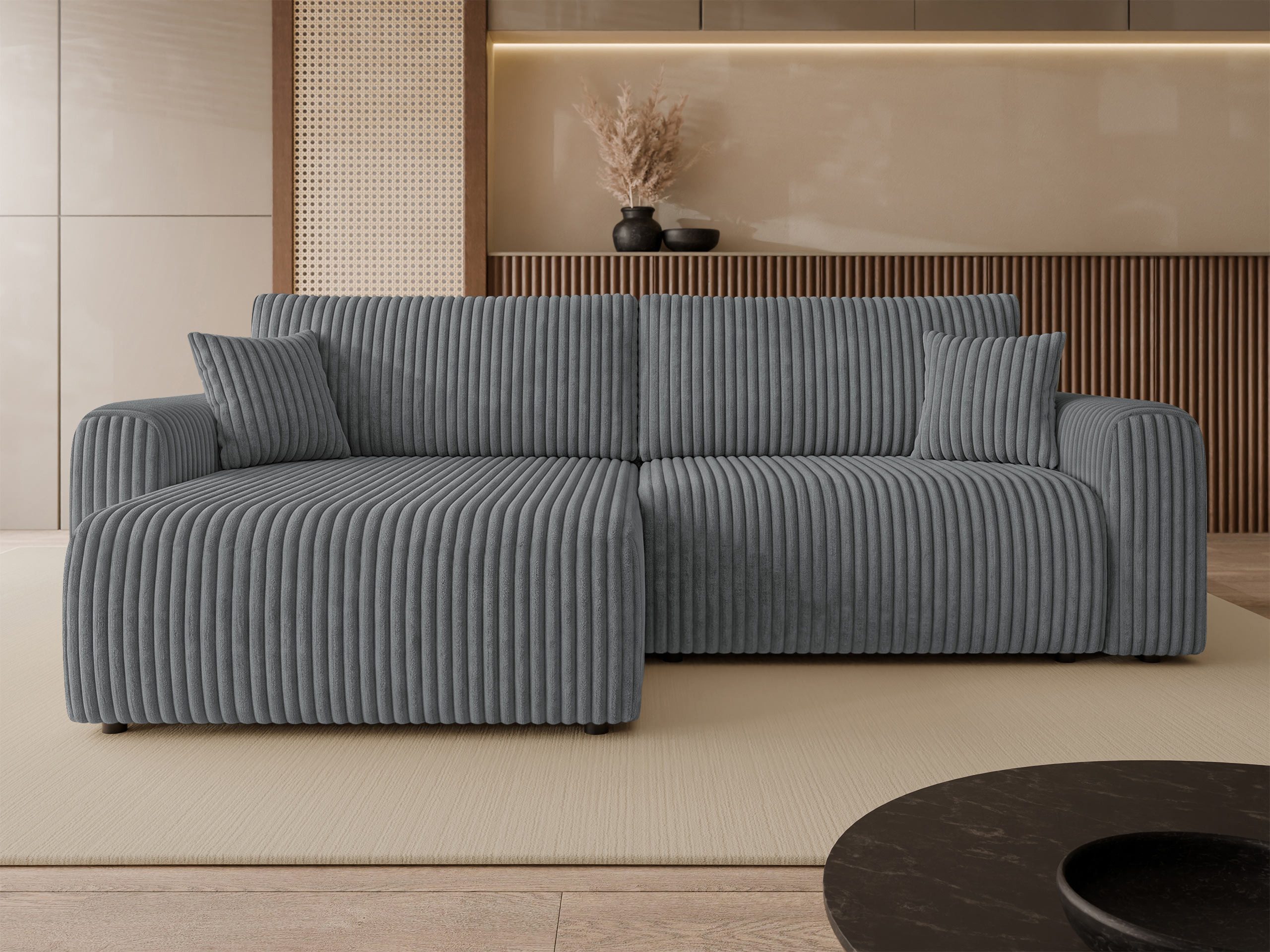 MIRJAN24 Ecksofa Floryn L Cord Cord, mit Schlaffunktion und Bettkasten, Rückenlehne in Form beweglicher Kissen