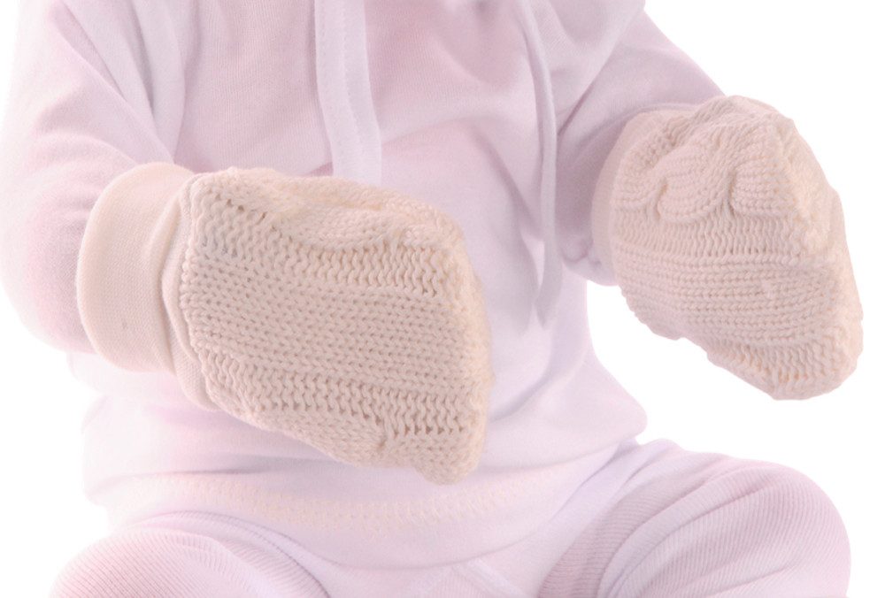 La Bortini Fäustlinge Baby Strickfäustlinge Handschuhe in creme weiß gestrickt (1 Paar) aus Baumwolle, für Neugeborene