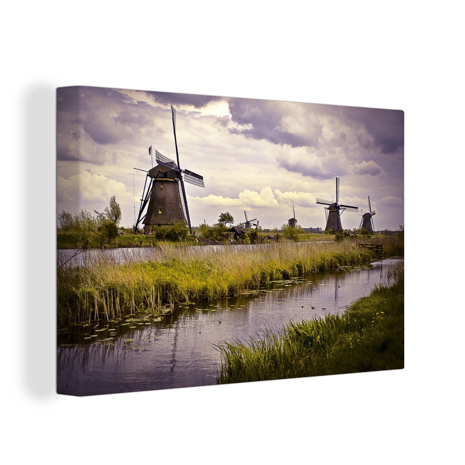 St), OneMillionCanvasses® 30x20 Wandbild cm Windmühlen Leinwandbilder, bei Sonnenaufgang, Aufhängefertig, (1 Leinwandbild Wanddeko,