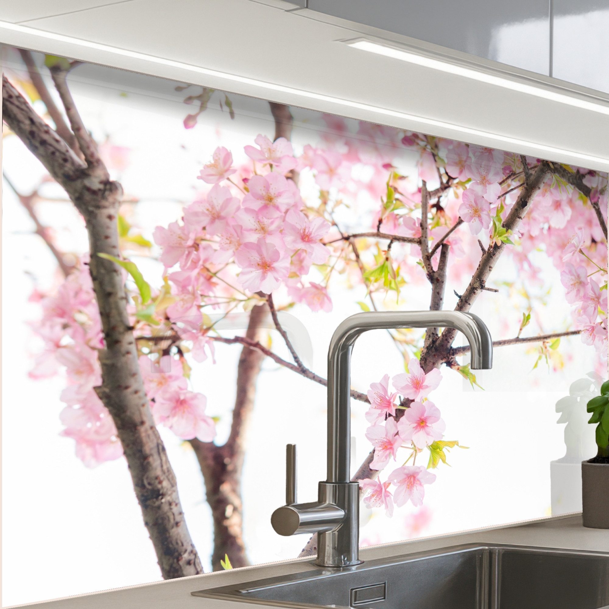 KitchenYeah Küchenrückwand Muster selbstklebend (keine Folie) Kirschblüte - Rosa - Blumen - Sakur, (1-tlg), Spritzschutz, Küche, Rückwand, Küchenwand, Küchenfront, 30x20 cm