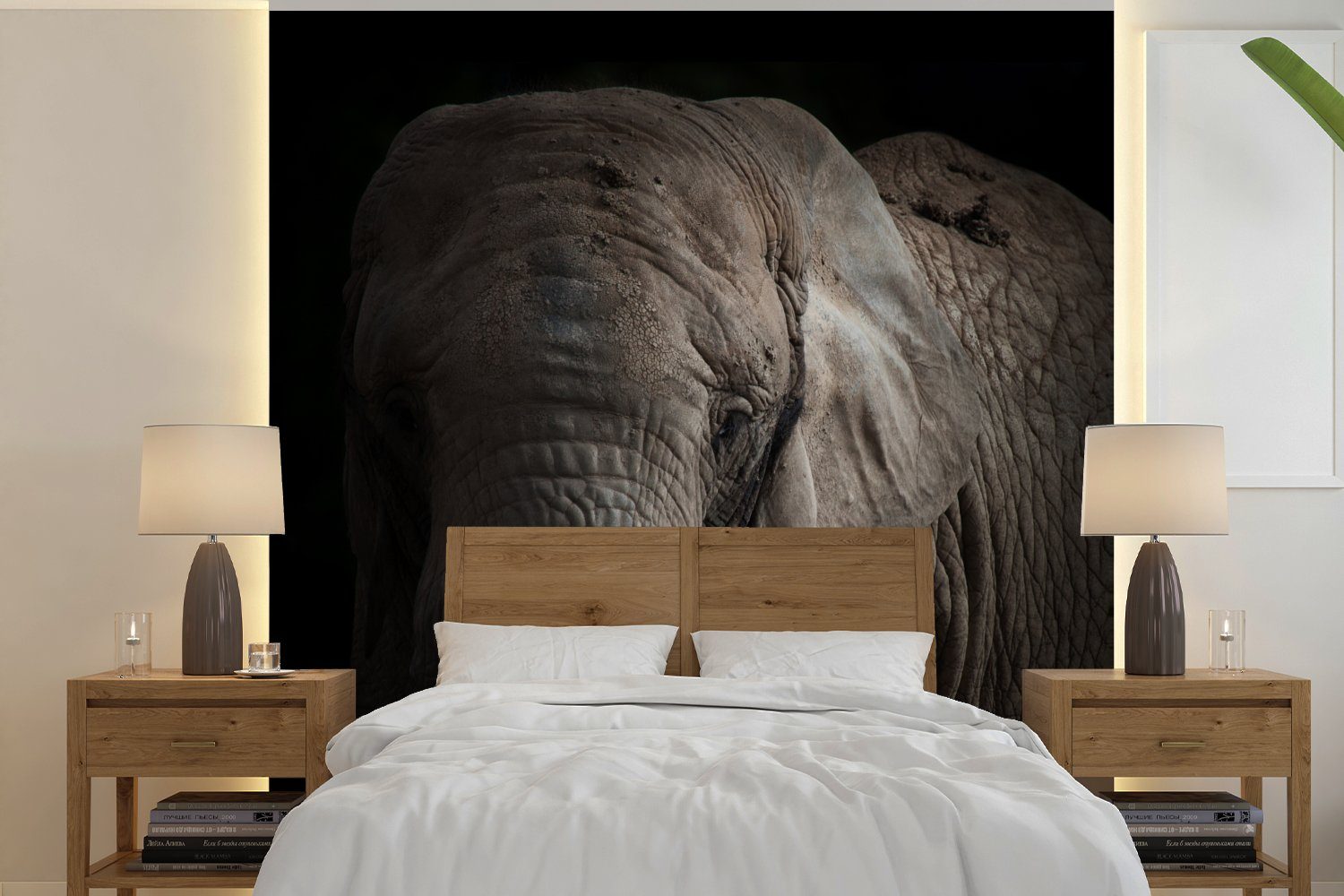 MuchoWow Fototapete Elefant - Porträt - Tiere - Schwarz, Matt, bedruckt, (4 St), Vliestapete für Wohnzimmer Schlafzimmer Küche, Fototapete