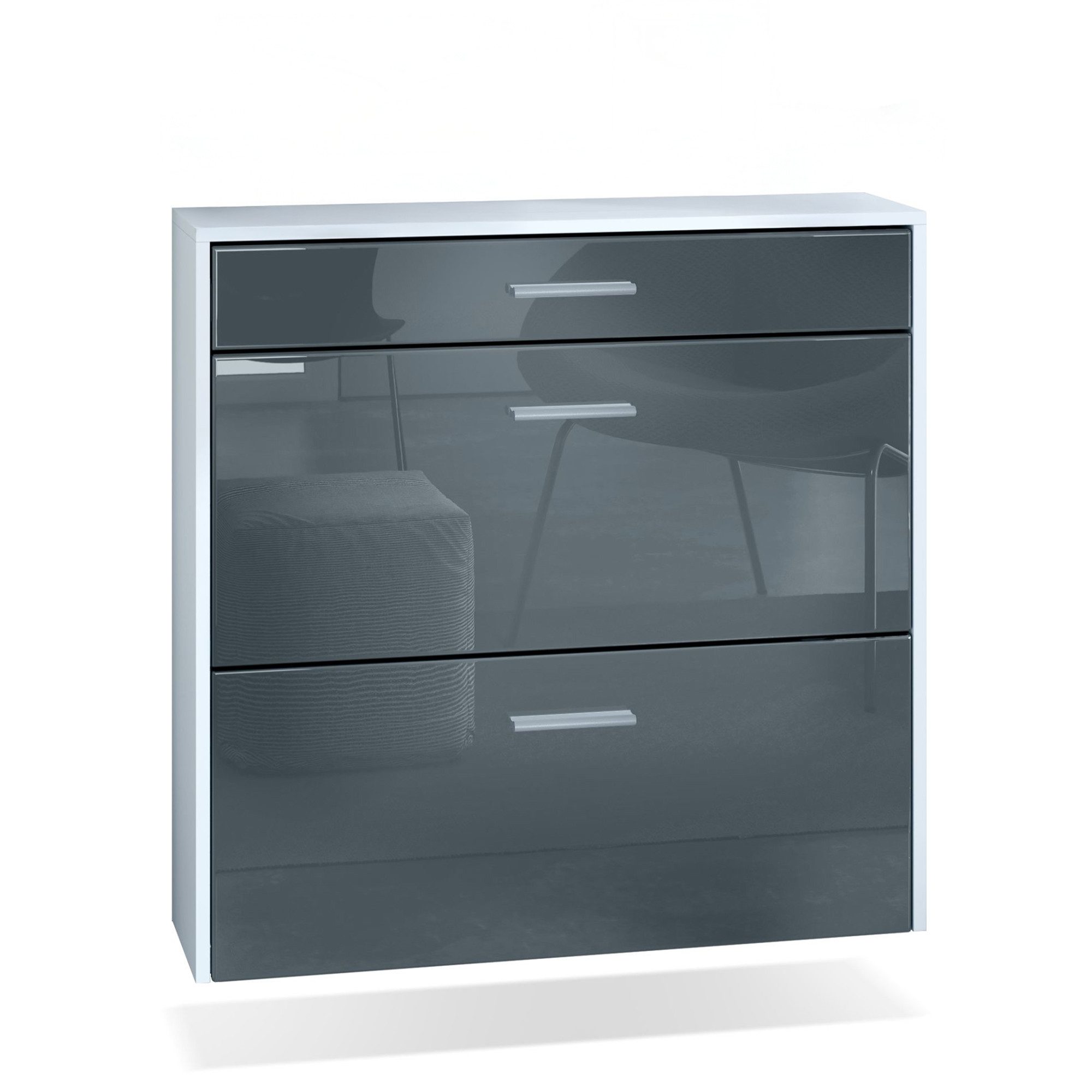 InnoFurn Schuhschrank Roma Air Schuhkipper (hängender Schuhkipper, Weiß matt (89 x 87 x 23 cm) Platzsparender Schuhkipper Flurschrank für Diele Flur Garderobe
