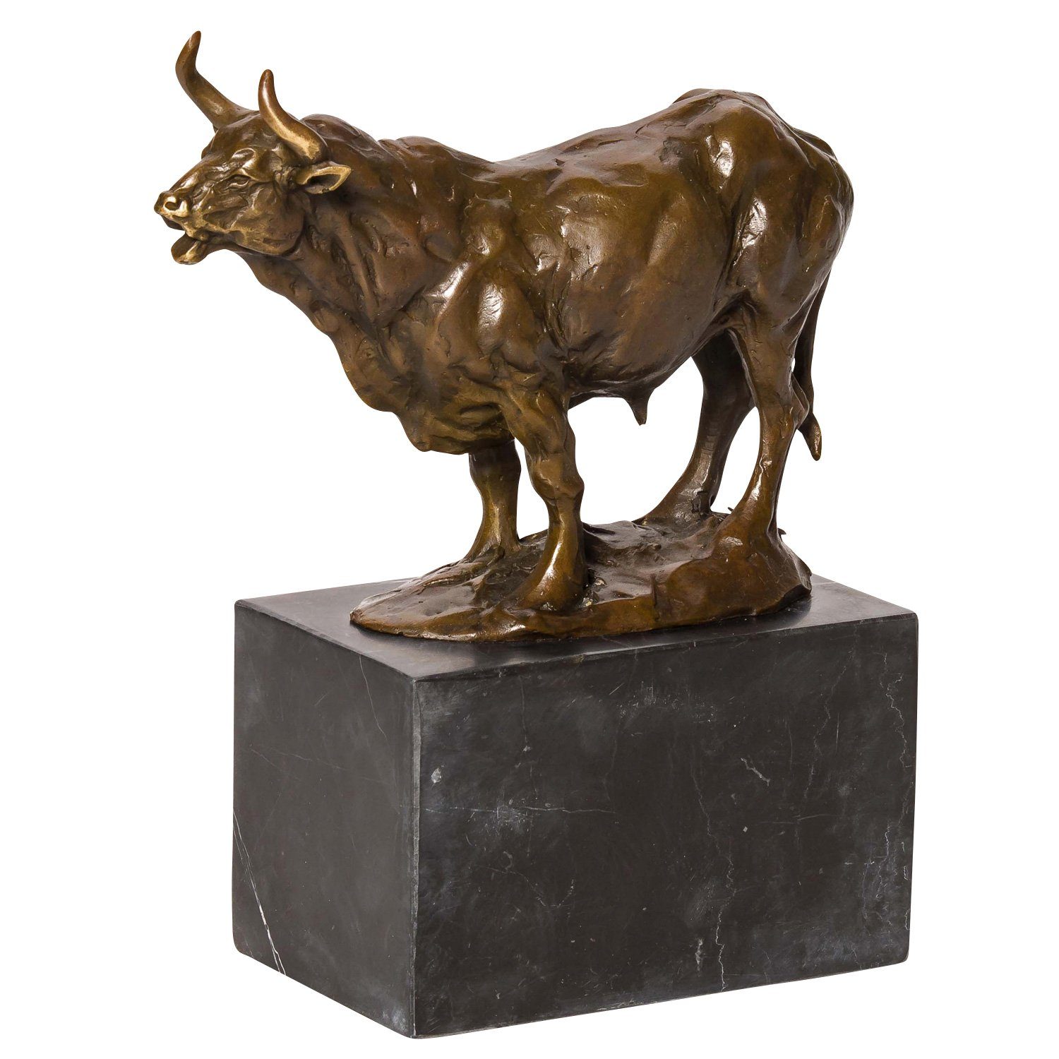 Aubaho Dekoobjekt Bronzeskulptur Stier Bulle Bull Bronze Marmor Figur Skulptur Bronzefig