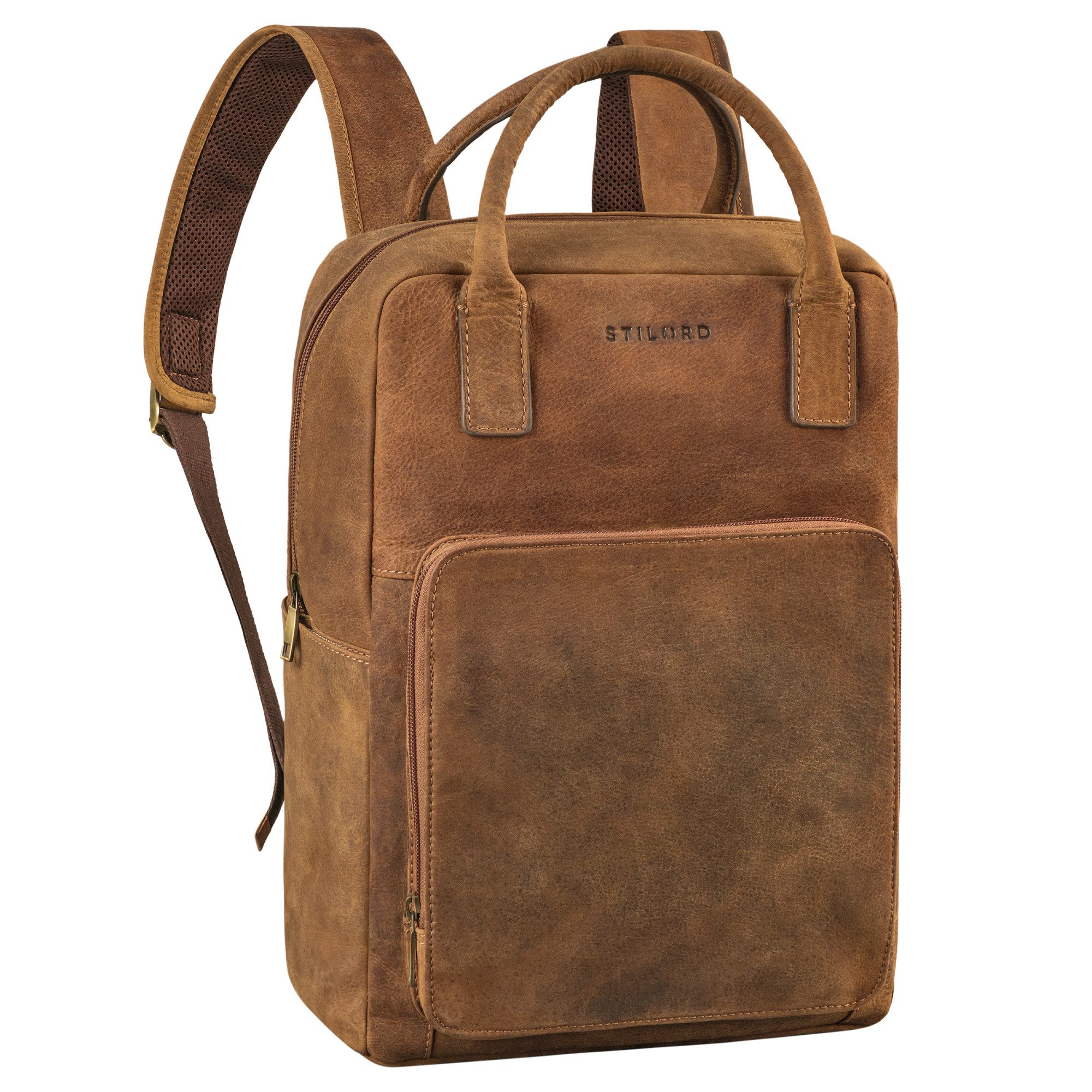 STILORD Notebookrucksack "Seraphine" XL Leder Rucksacktasche mit Laptop-Fach 15,6 Zoll Damen