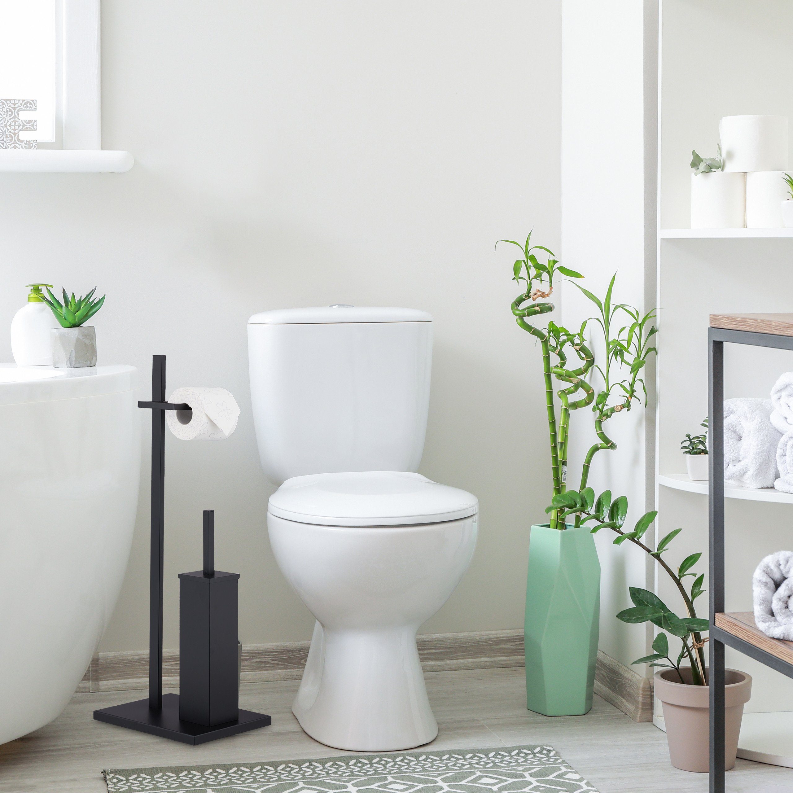relaxdays Toilettenpapierhalter Garnitur Ersatz-Bürstenköpfen WC 3 mit