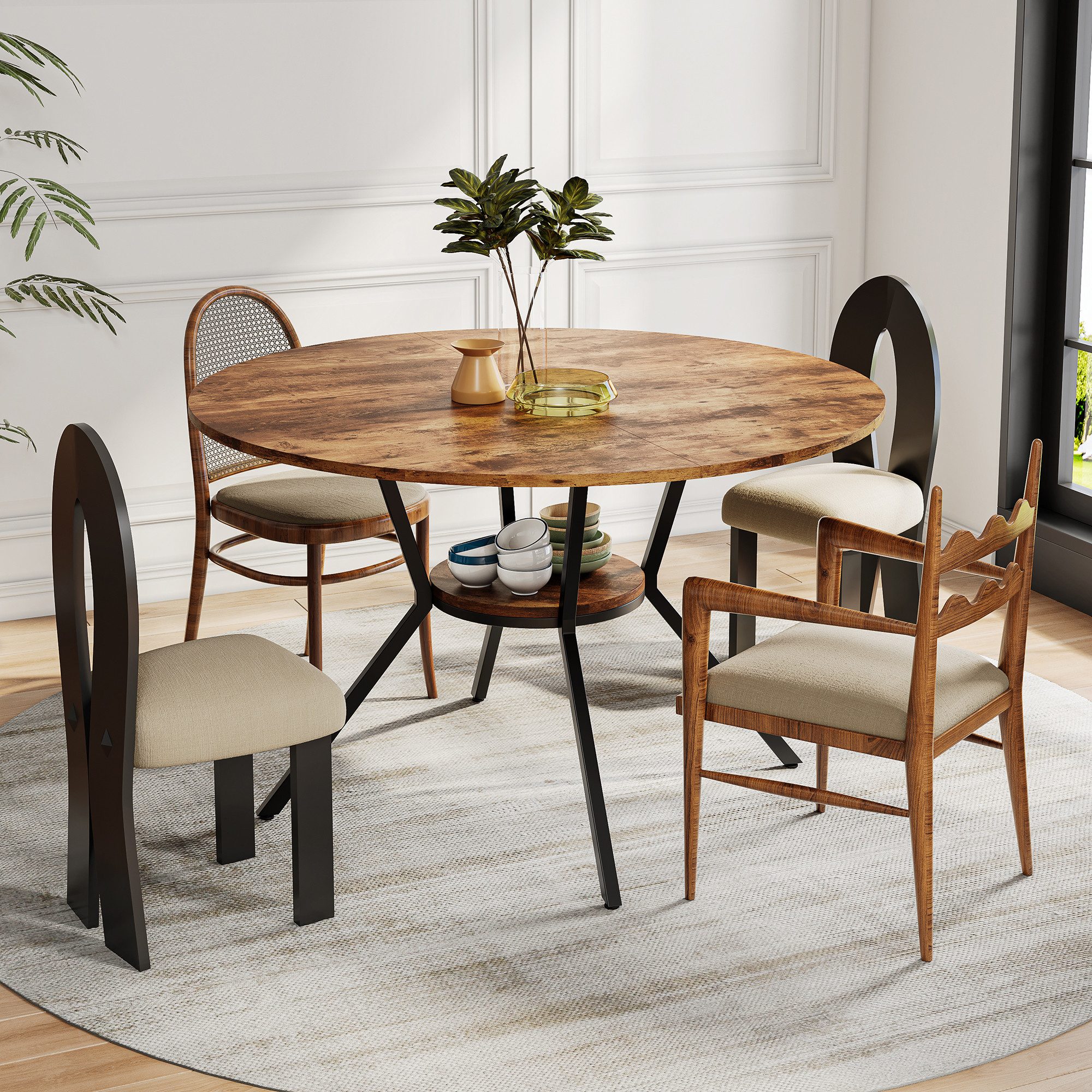 BELUPAI Esstisch Esszimmertisch Runder Küchentisch (Set, 1-St., 120x79 cm, 4-6 Personen), Tischplatte inAlteiche Optik, Metallbeine