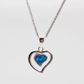 ELLAWIL Herzkette Silberkette Kette mit blauen Herz Anhänger Zirkonia Halskette türkis (Kettenlänge 50 cm, Sterling Silber 925), inklusive Geschenkschachtel