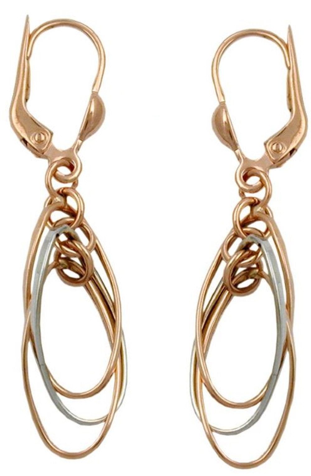 unbespielt Paar Ohrhänger Ohrhänger ovalförmige Ringe Bicolor-Effekt Weißgold Rotgold 43 x 8 mm, Goldschmuck für Damen
