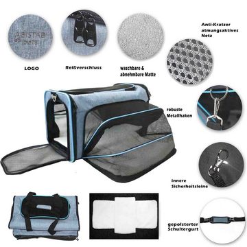 Abistab Pets Tiertransporttasche Erweiterbar Tragetasche bis 7,00 kg, vierseitig mit Langer Shultergurt für Auto und Flugreisen geeignet