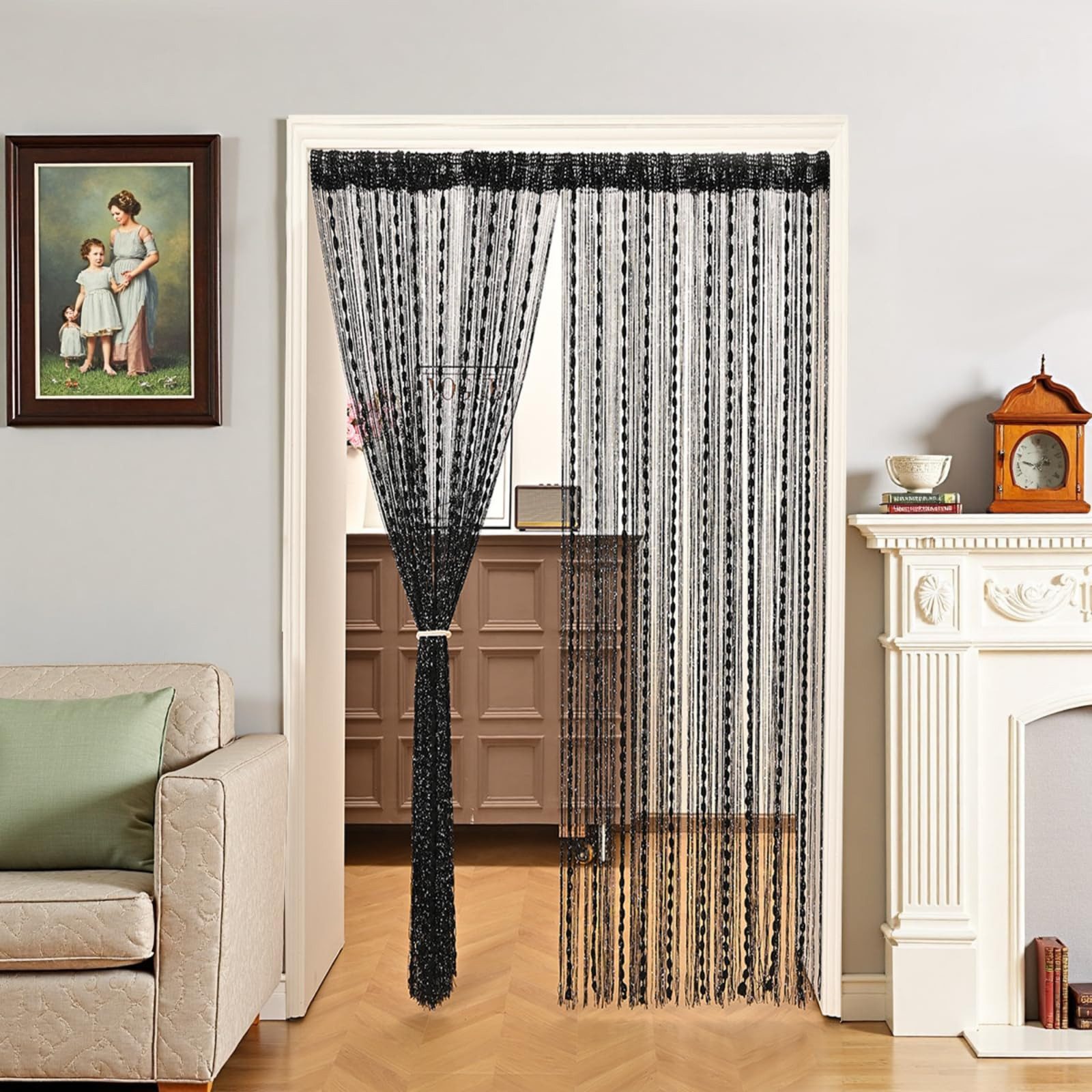 Zyronn Fadenvorhang Türvorhang Fadengardine Raumteiler Fadenstores (1 St), gestreifter Vorhang/Querbehang, 100 x 200 cm,Stangendurchzug
