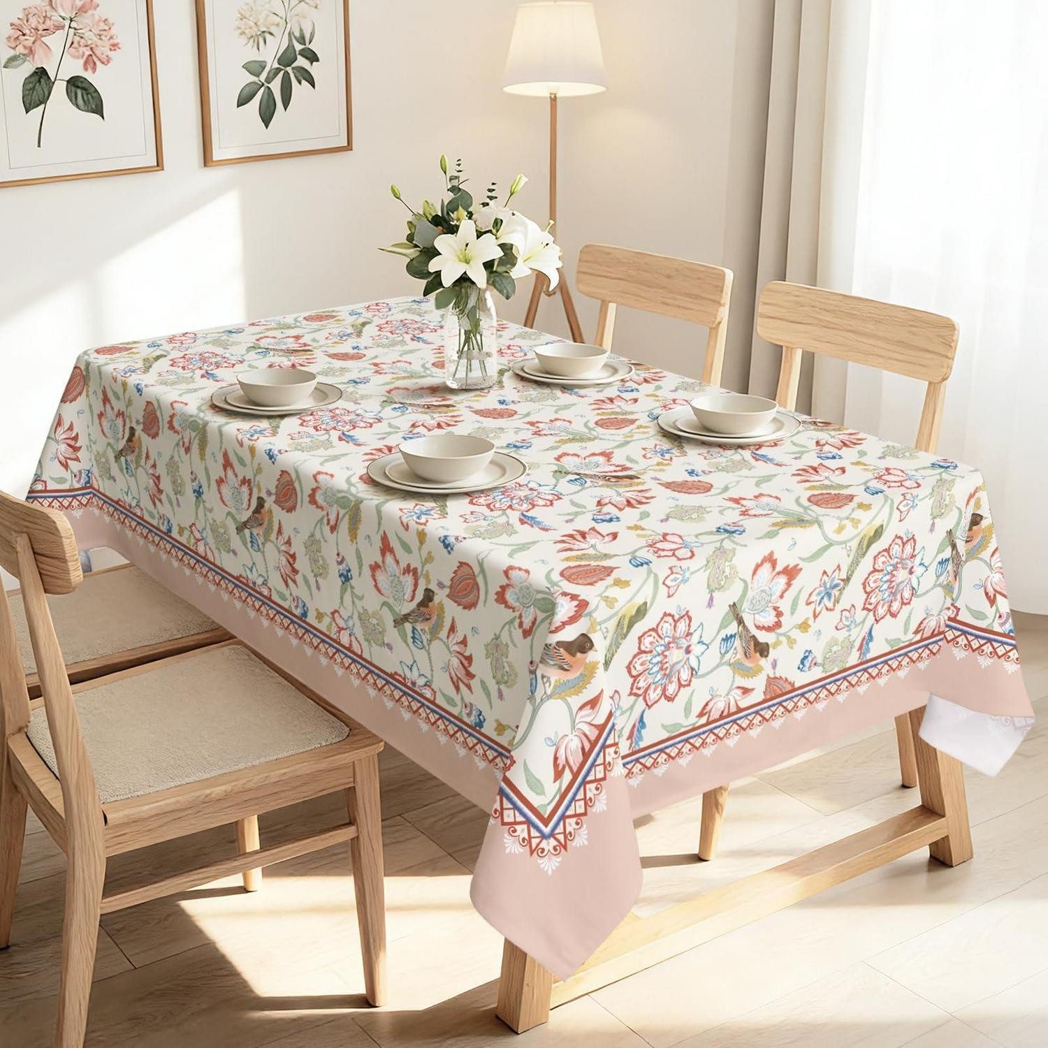 LuxusKollektion Tischdecke Tischdecke Blumen Garten Rosa 140x180cm (1-tlg) – Bild 2 von 5