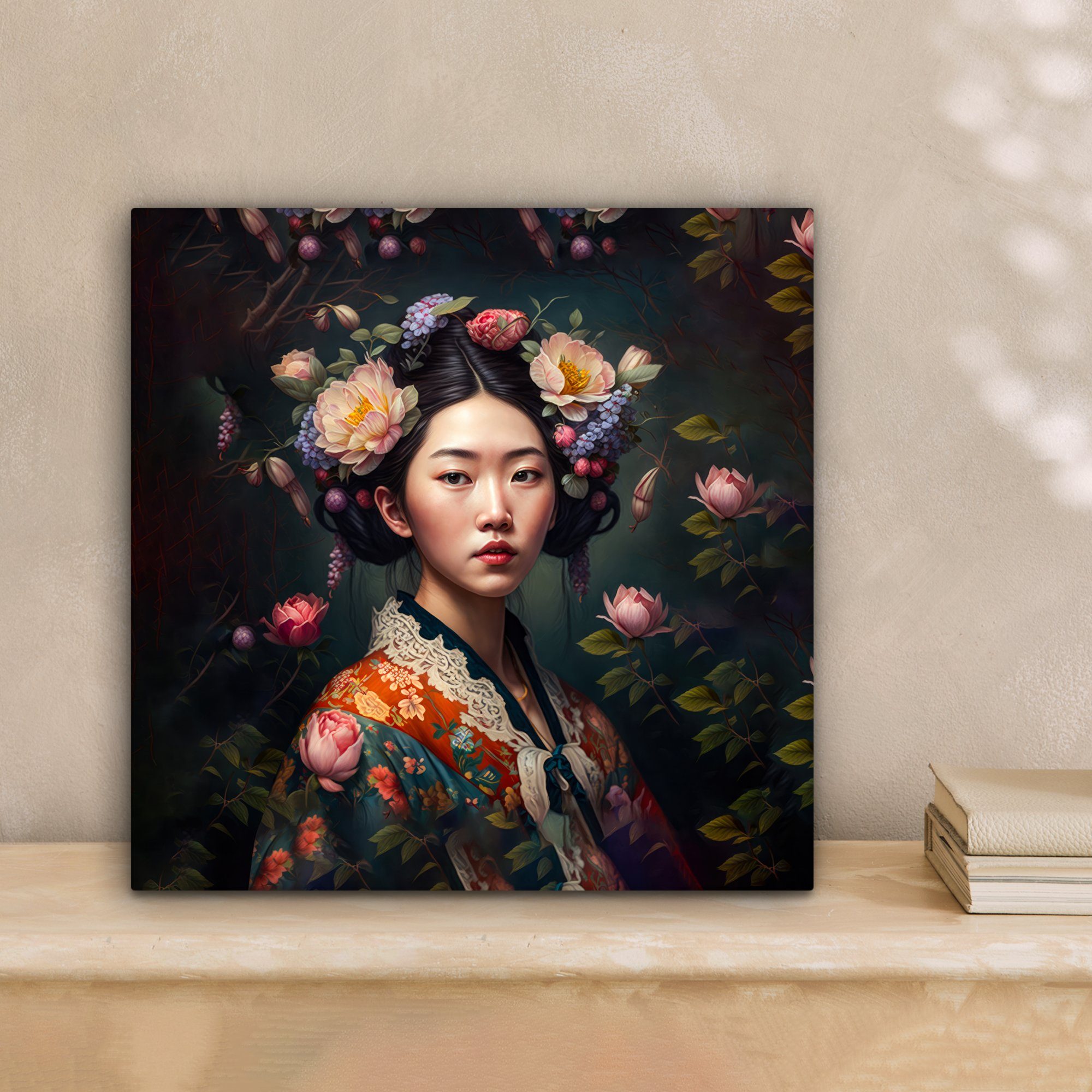 OneMillionCanvasses® Leinwandbild Frau - Blumen - Kimono - Porträt - Asiati günstig online kaufen
