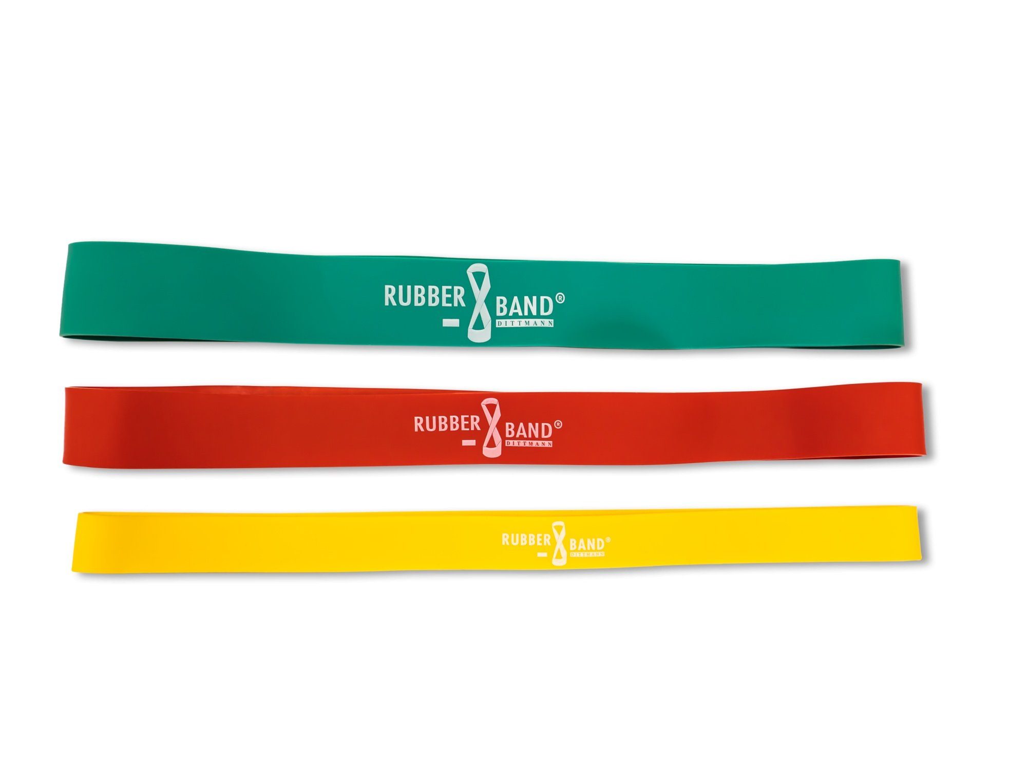 Dittmann Trainingsbänder Rubberband mit Logo, drei verschiedene Stärken